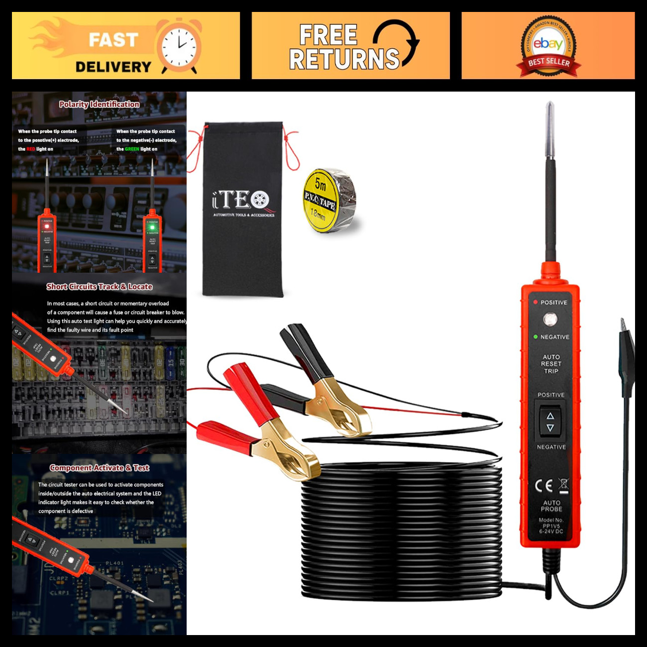 Automotive Power Circuit Probe Tester 6V-24V DC, Short Circuit Finder, LED Indic Automotive Power Circuit Probe Tester 6V-24V DC, Short Circuit Finder, LED Indic