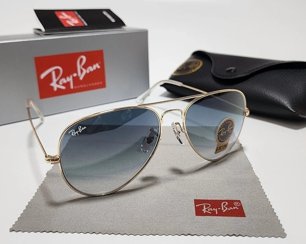 New Ray-Ban RB3025 Aviator Pilot Sunglasses Gold Frame Gradient Blue Lens 58mm