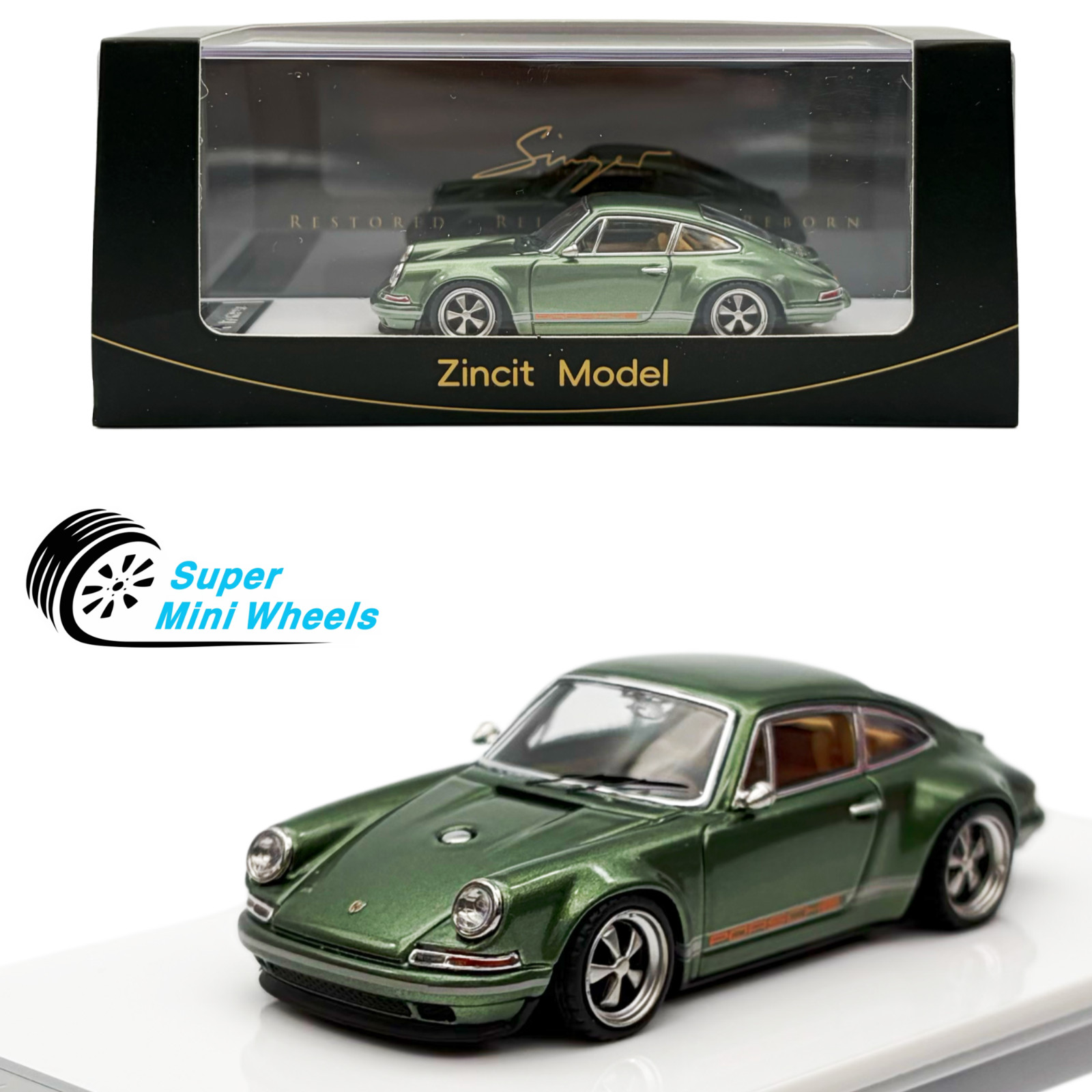 Zincit Model 1:64 Porsche 911 Singer Coupe Green Diecast Model