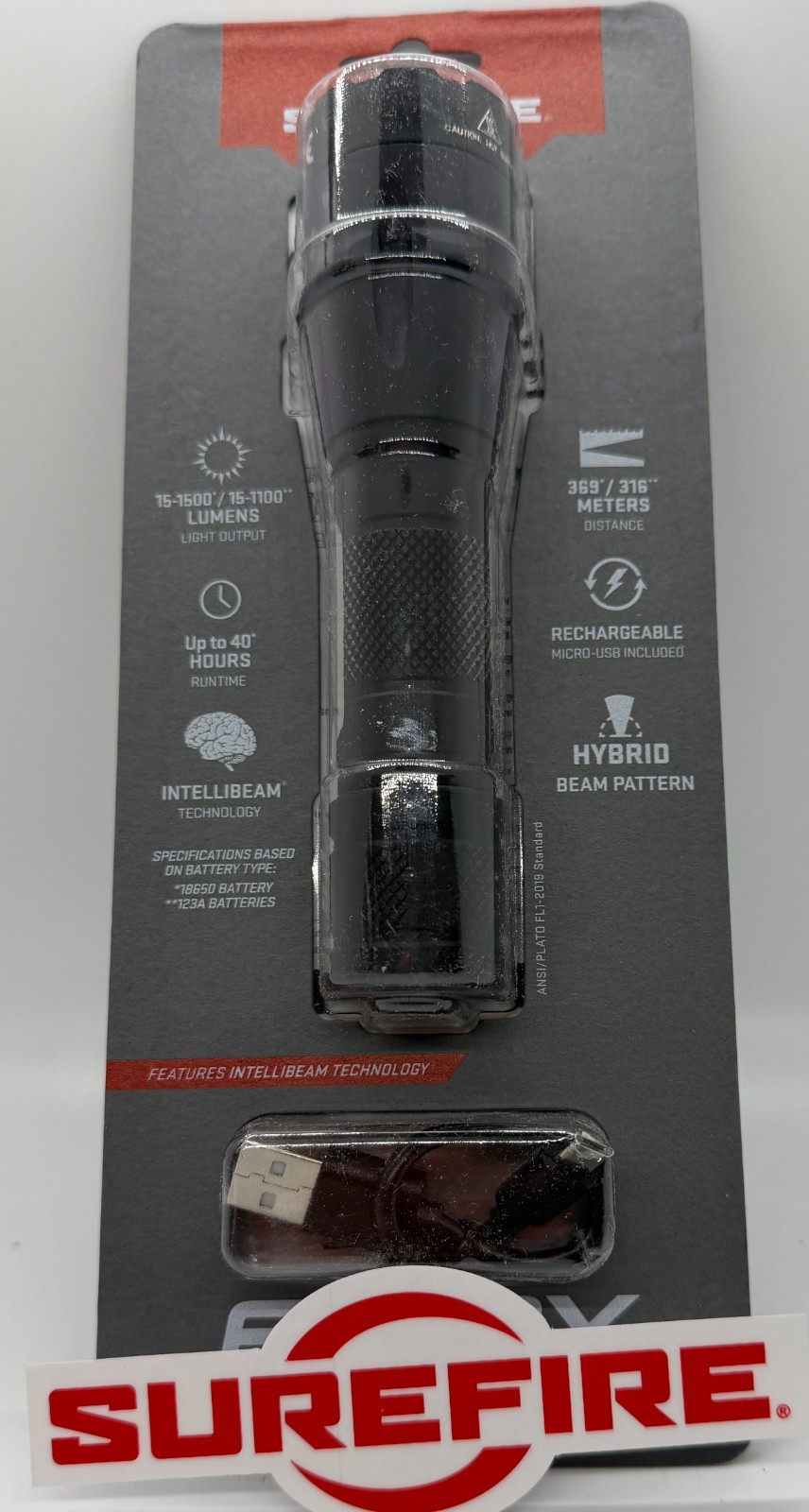 SureFire Fury Dual-Fuel Intellibeam 15-1500 LED Flashlight FURY-IB-DF NEW