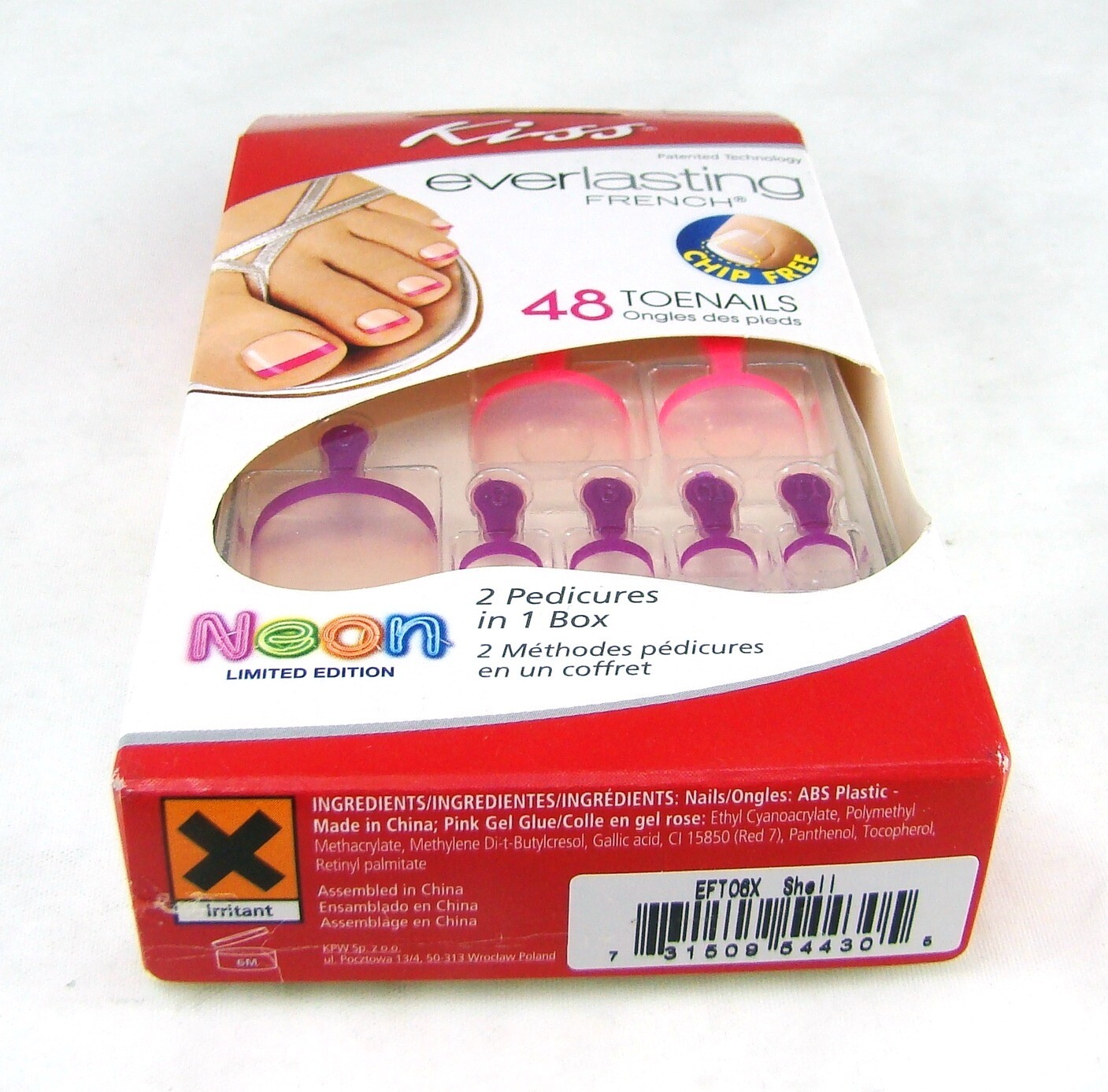 Kiss Everlasting French 48 Glue on Toe Nails Short Length 54430 Shell NIB