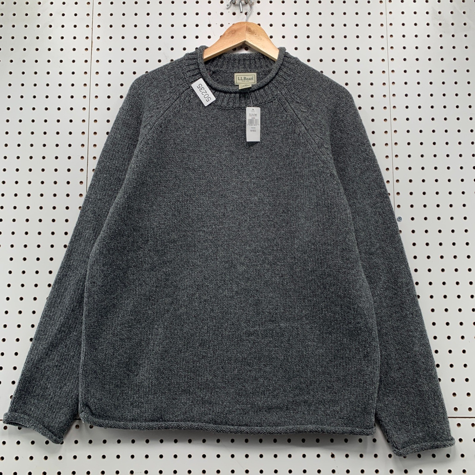 LL Bean Wool Rollneck Sweater Mens Medium Charcoal Gray Lambswool NEW