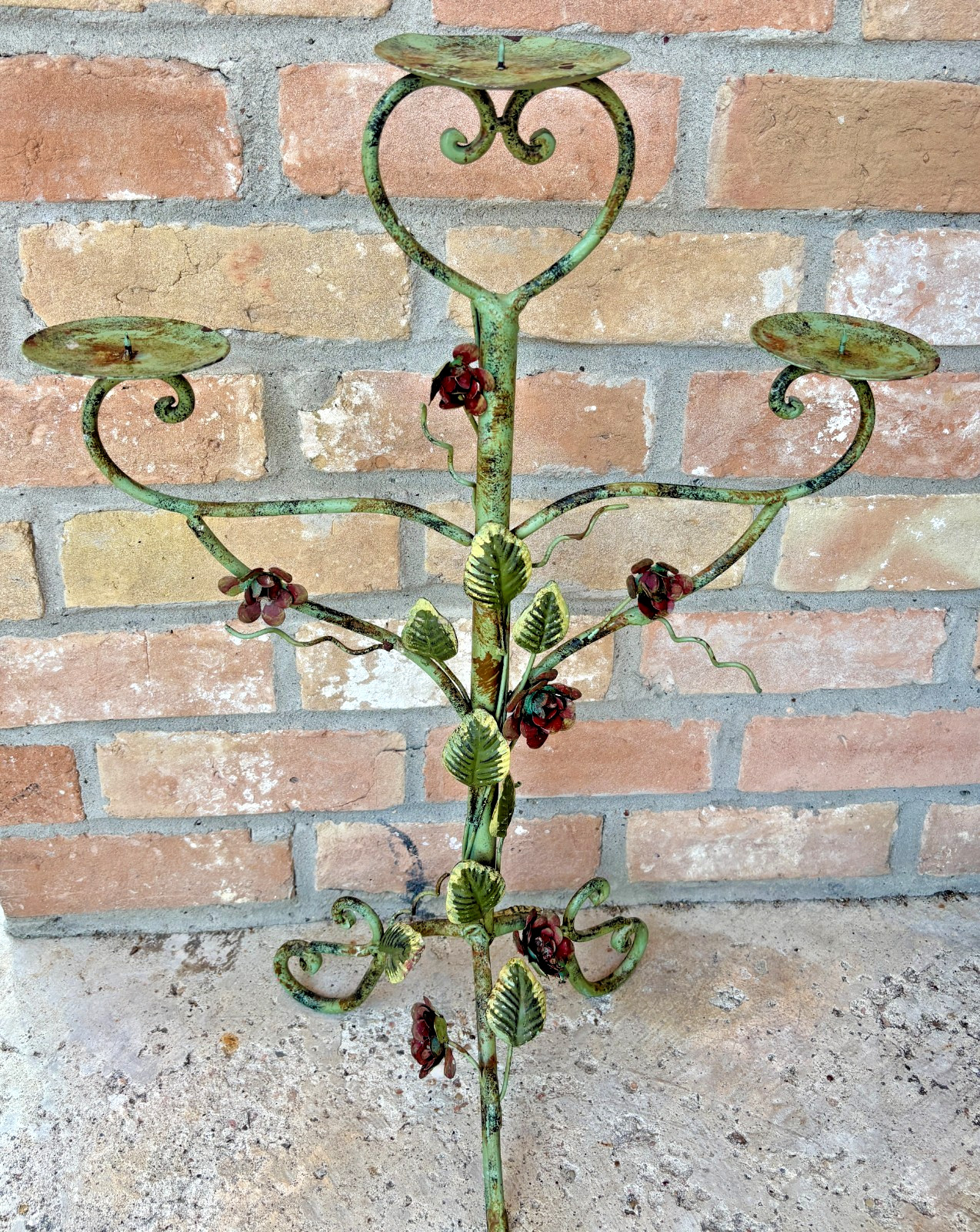 Vintage Italian Toleware Candelabra 3 Candle Holder Roses Metal Pillar 27 Vintage Italian Toleware Candelabra 3 Candle Holder Roses Metal Pillar 27