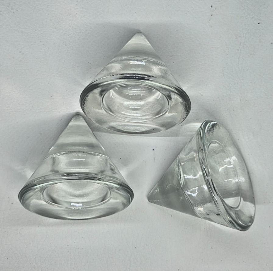 Vintage Clear Glass Cone Candle Holders or Paperweight Set of Three Tea Light