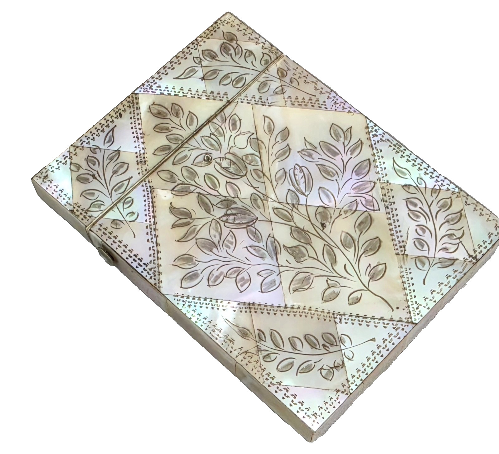 Antique Victorian Mother Of Pearl Calling Card Case - Etched Leaves Decoration Antique Victorian Mother Of Pearl Calling Card Case - Etched Leaves Decoration