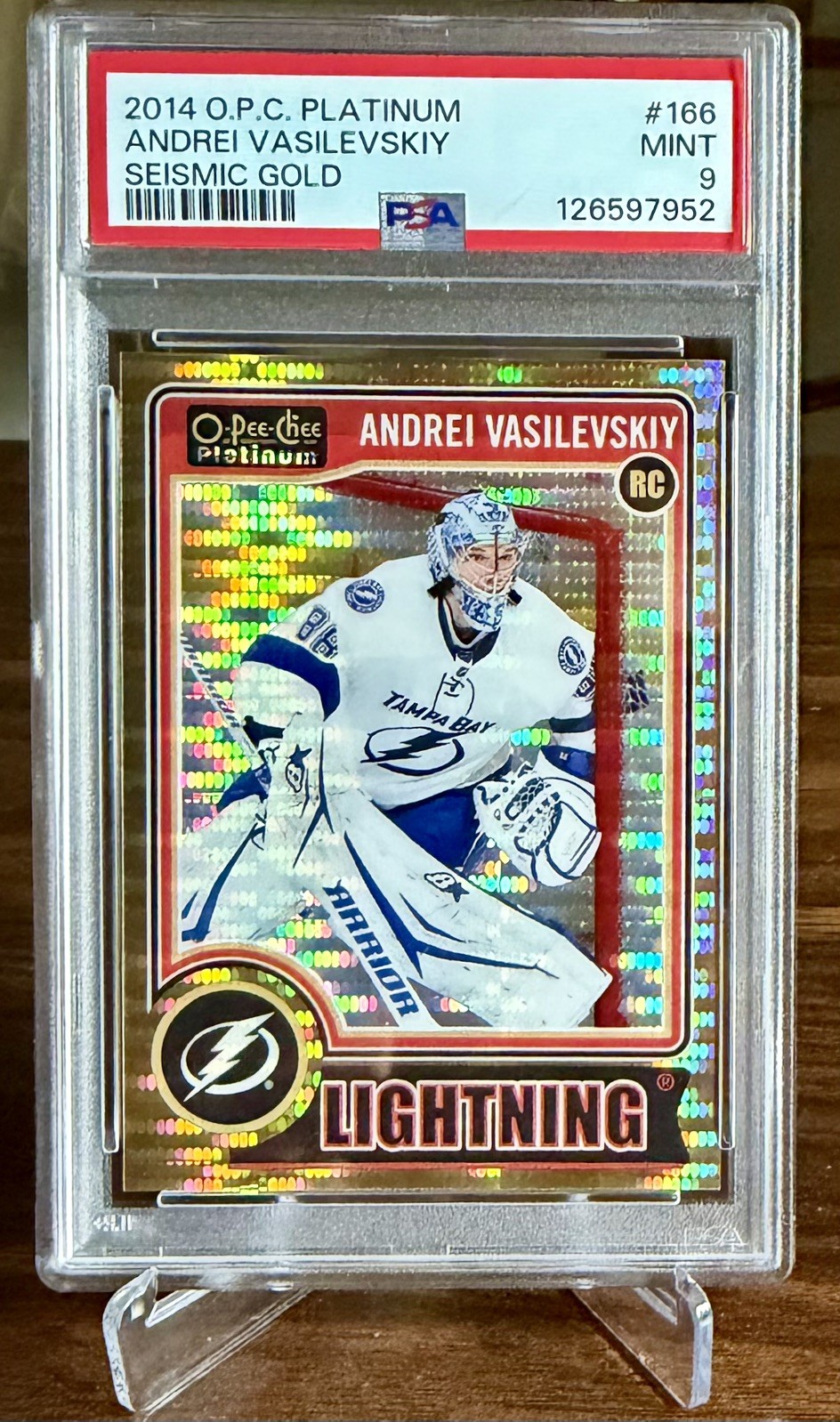 2014-15 O-Pee-Chee Platinum Seismic Gold /50 Andrei Vasilevskiy Rc PSA 9