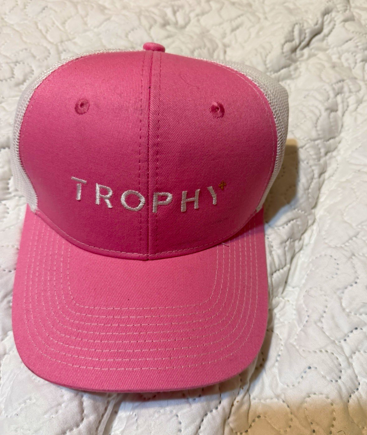 Port Authority TROPHY Pink/White Mesh Back Trucker Hat Cap Unisex Adults L Port Authority TROPHY Pink/White Mesh Back Trucker Hat Cap Unisex Adults L
