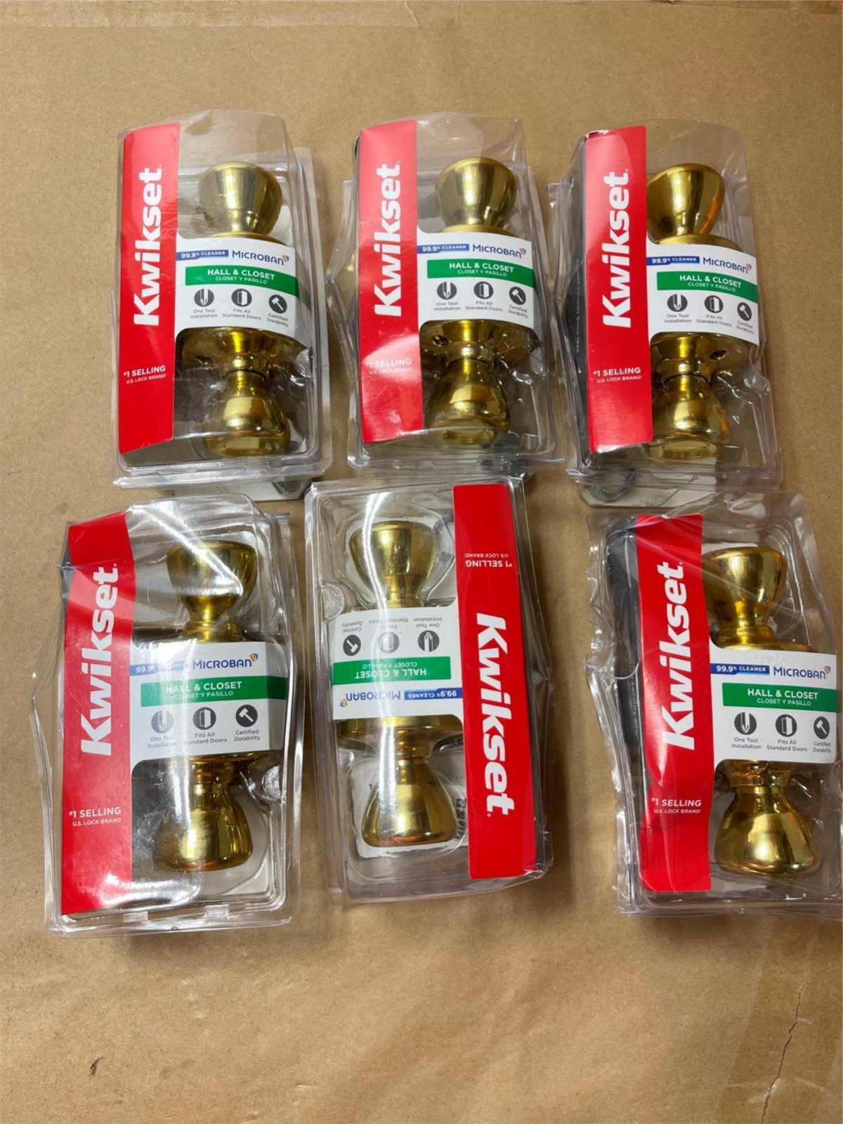 6x Lot Kwikset Tylo Polished Brass Passage Door Knob Hall / Closet 92001-513