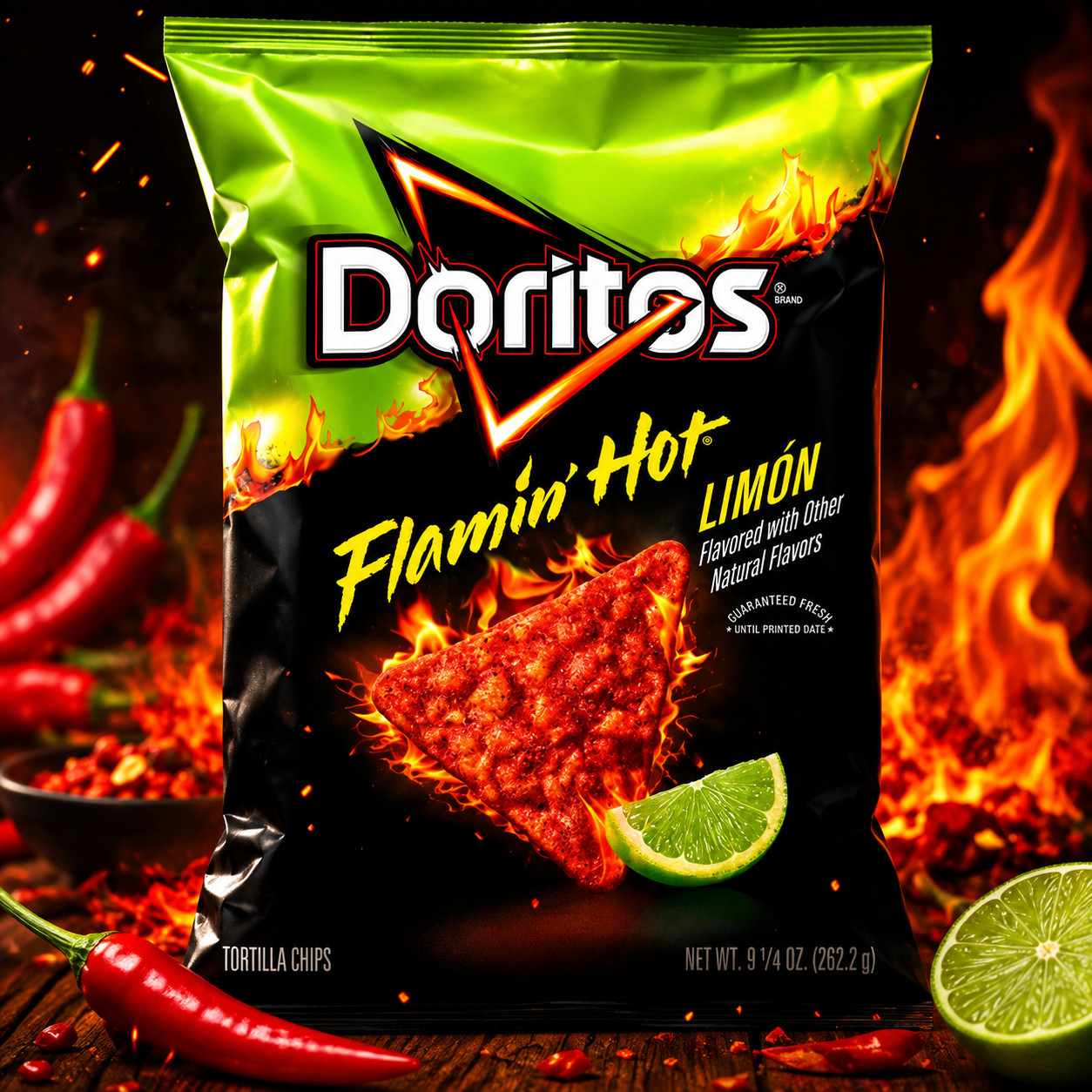 Doritos Flamin' Hot Limon Tortilla Chips Spicy Chili Lime 9.25 oz Bag