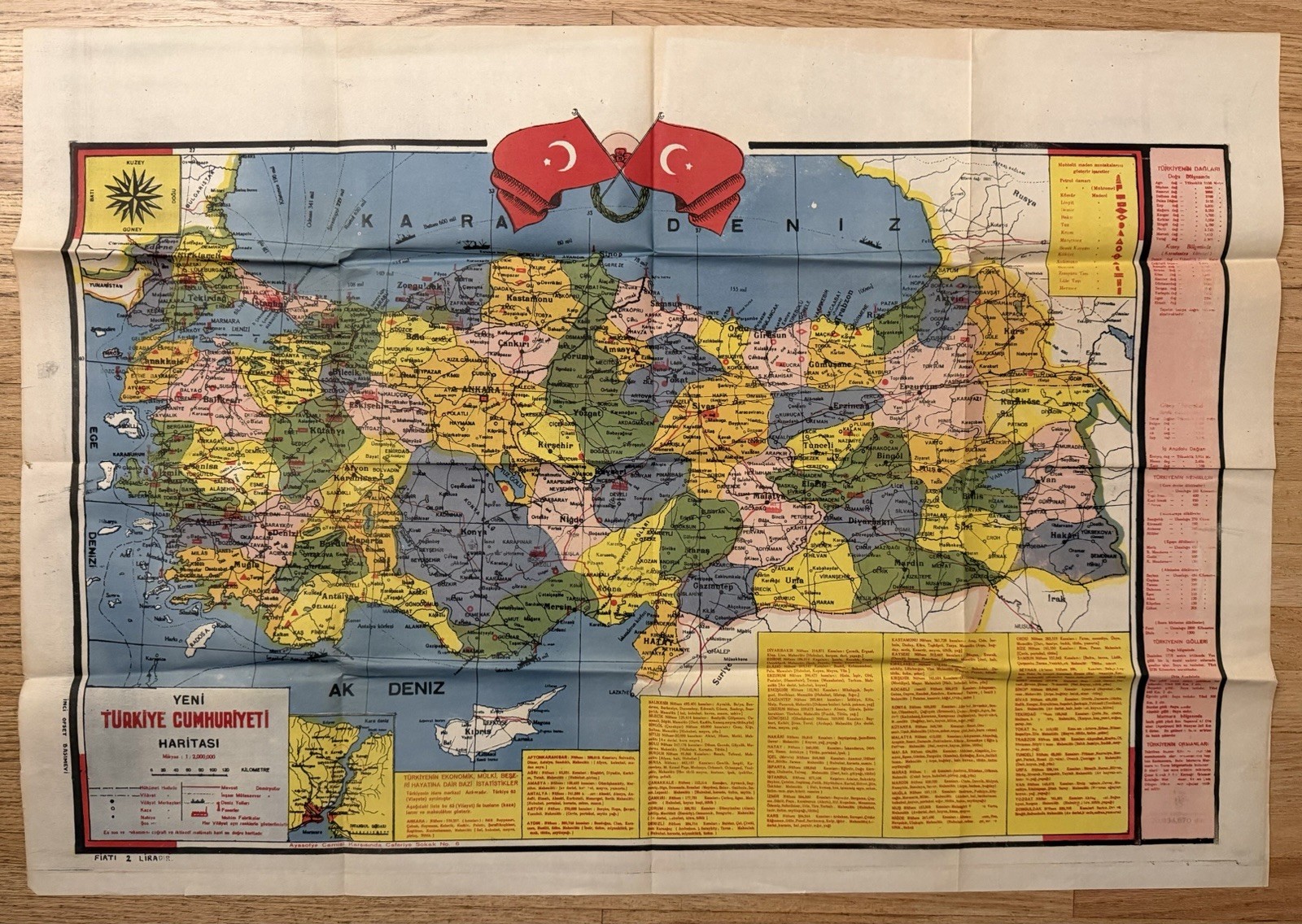 Vintage Turkish Republic Map Yeni Türkiye Cumhuriyeti Haritasi c.1940s-50s Vintage Turkish Republic Map Yeni Türkiye Cumhuriyeti Haritasi c.1940s-50s