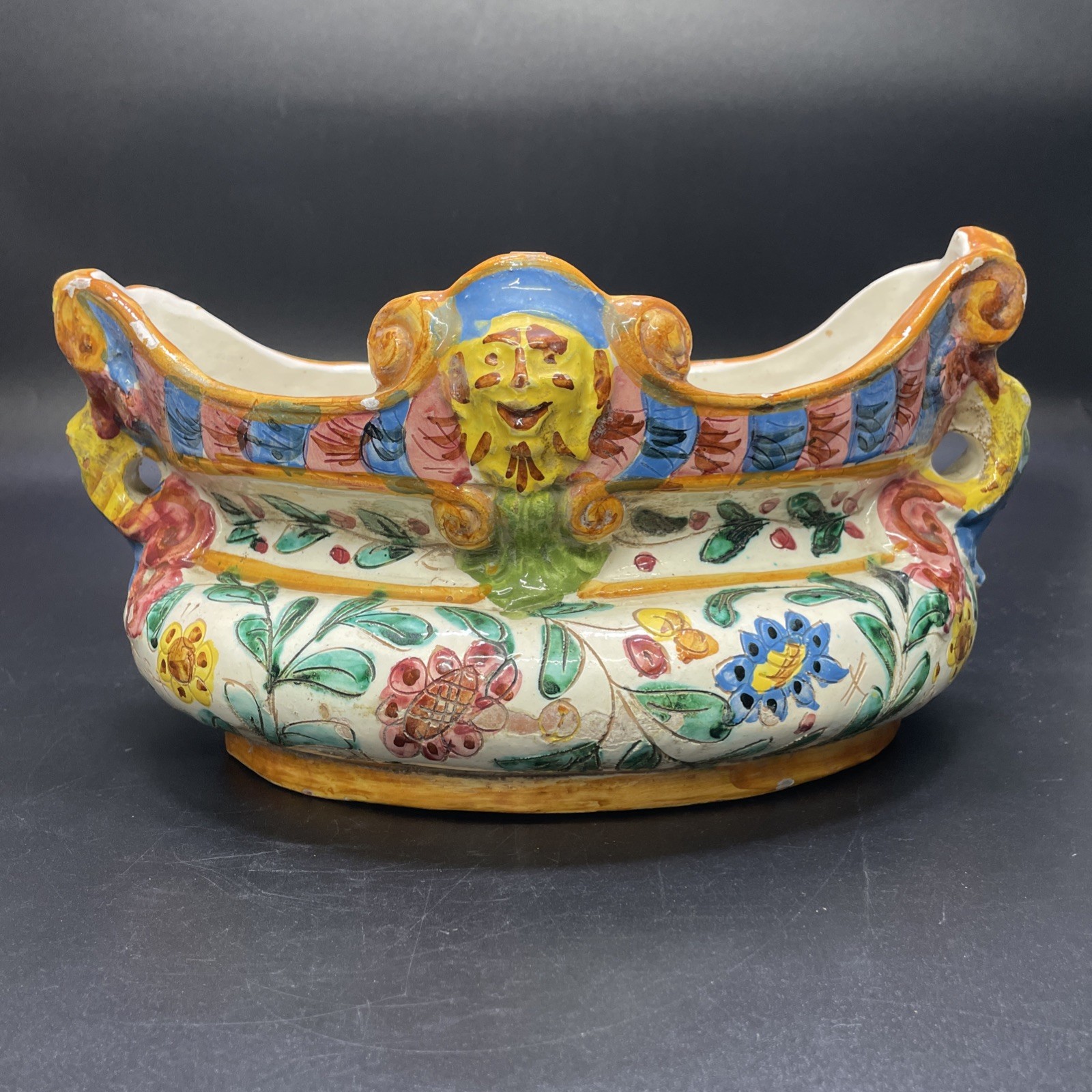 Vtg Italian Majolica Cellini Jardiniere Cachepot Hand Painted Floral Planter Vtg Italian Majolica Cellini Jardiniere Cachepot Hand Painted Floral Planter