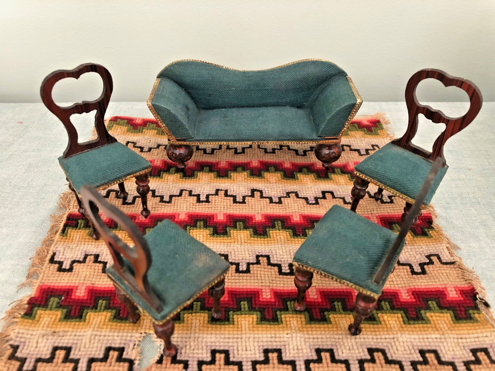 Early German Dollhouse Salon Settee and Chairs Set 1:12 