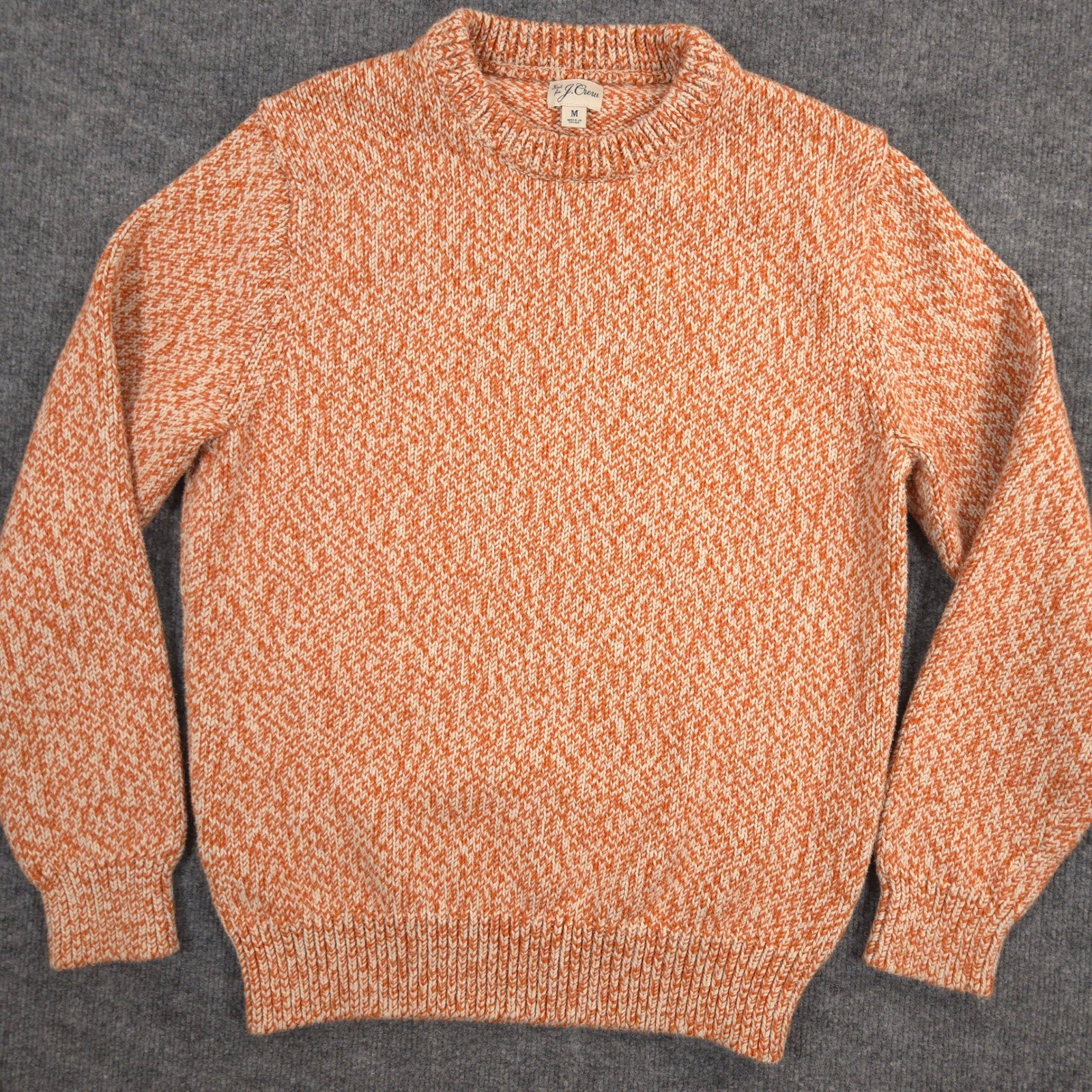 J Crew Marled Cotton Crewneck Sweater Mens M Orange Fisherman Heavyweight Preppy