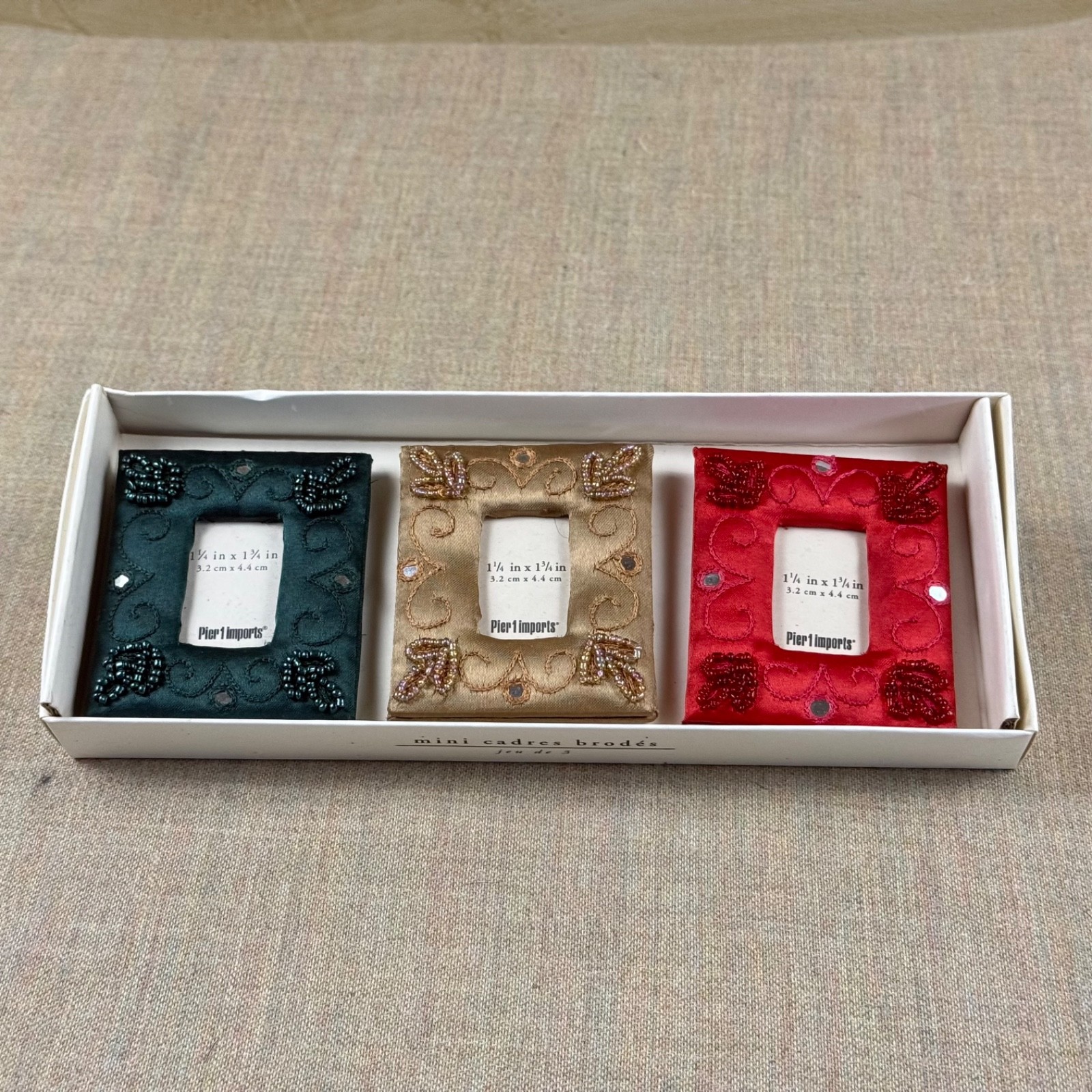 Pier 1 Imports Mini Picture Frames Set of 3 Embroidered Beaded NIB Condition New