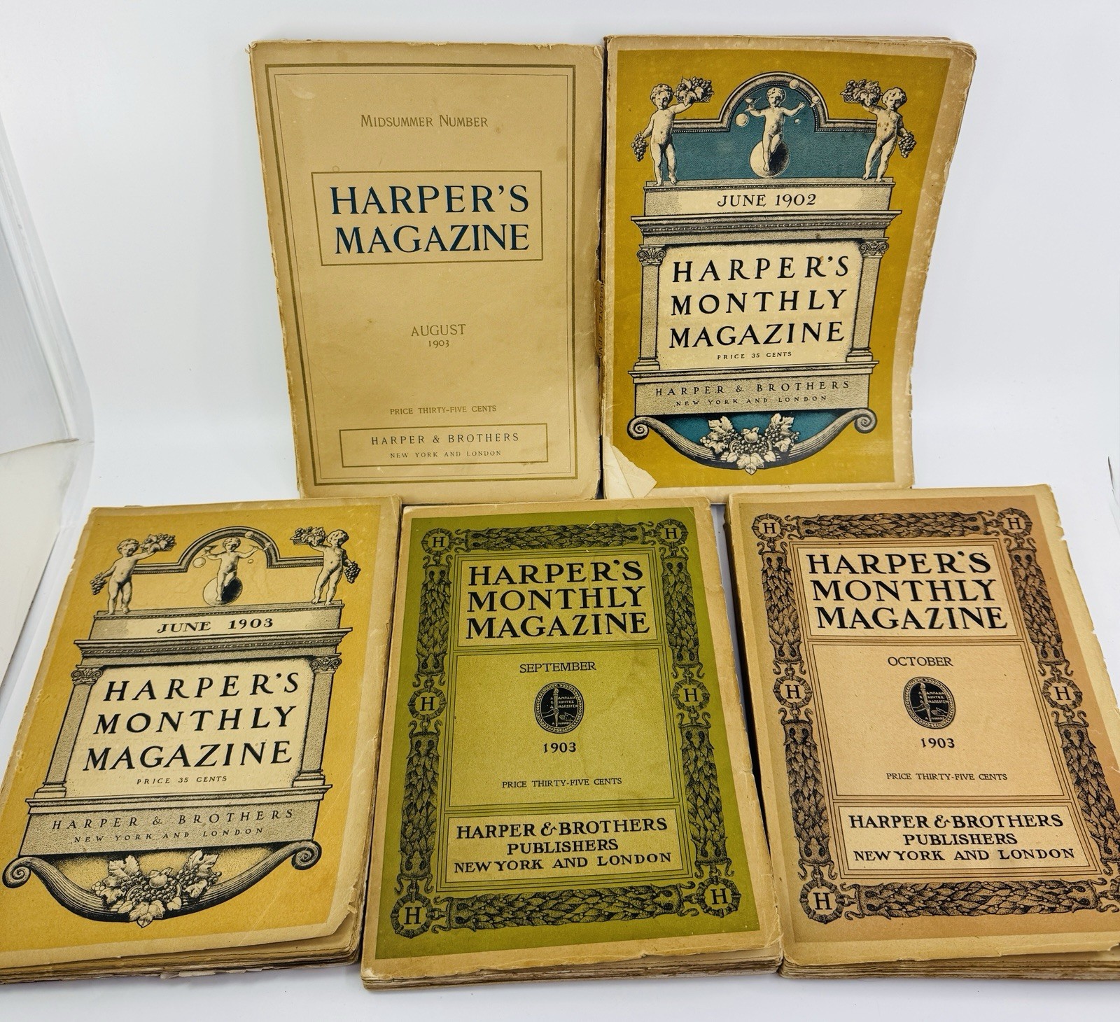 Vintage Harper’s Monthly Magazine Lot of 5 Issues 1902 1903 Illustrated Ads