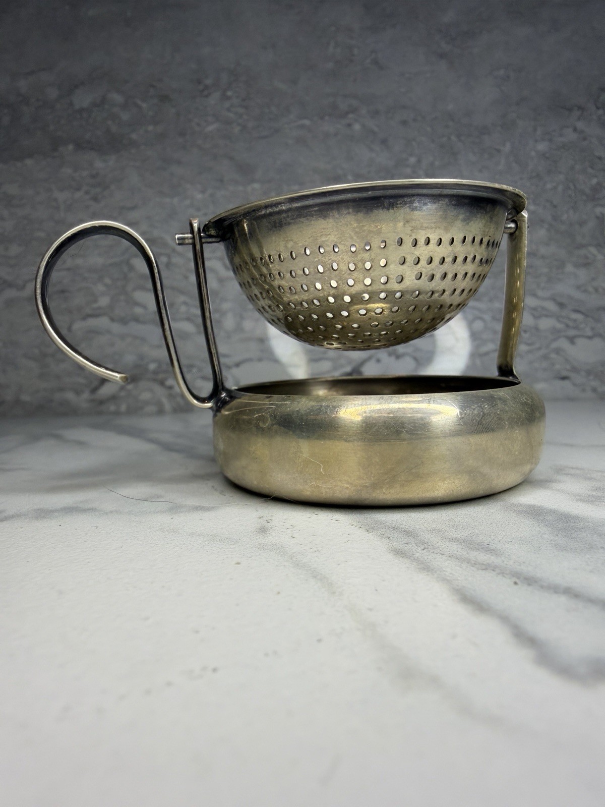 Antique WMF Germany Swing Tea Strainer Drip Bowl Silverplate c1910-1925
