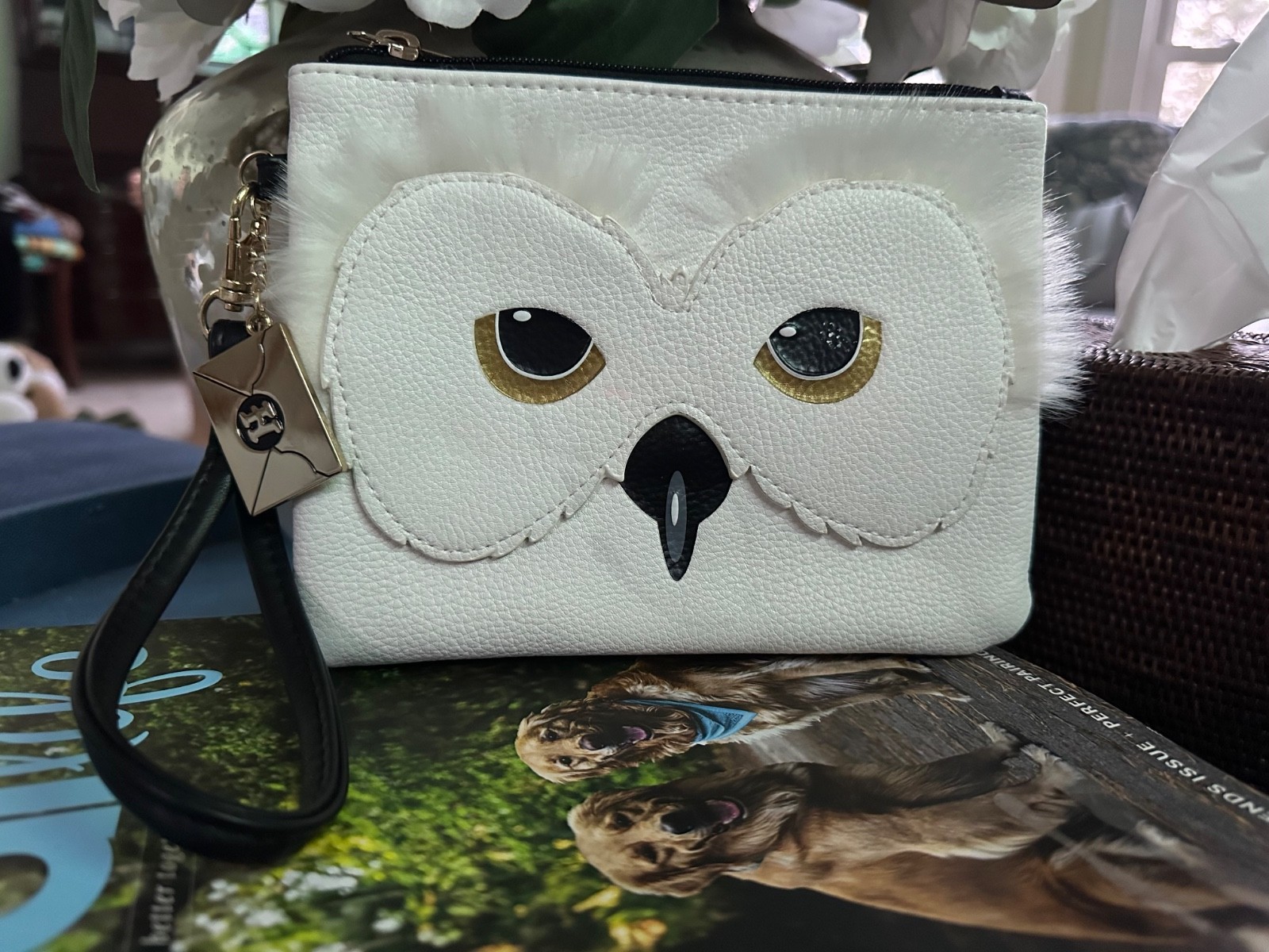 Torrid Harry Potter Hedwig Owl Clutch Wristlet Purse-white-faux fur-7.5\