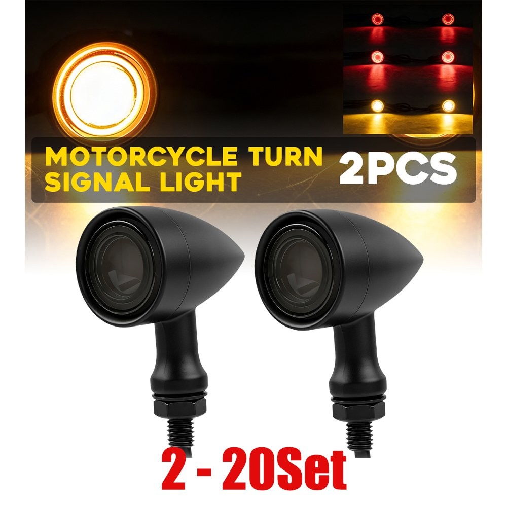2-20x Amber&Red Motorcycle Black LED Bullet Turn Signal Brake Running Light M10