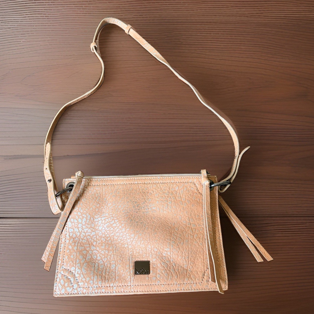 Kooba Genuine Leather Crossbody Bag Triple Zip Metallic Blush NWT 11x8x2