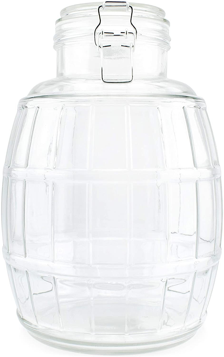 Gallon Glass Barrel Jar, Clamp-Top Barrel-Shaped Canister- Darware Gallon Glass Barrel Jar, Clamp-Top Barrel-Shaped Canister- Darware