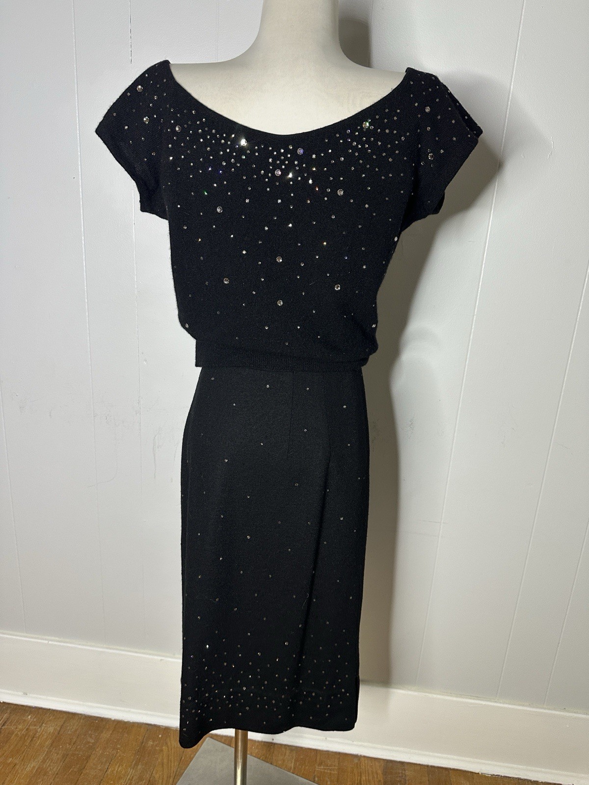 Vintage 1940s Angora Prong Set Rhinestone Skirt And Blouse Set