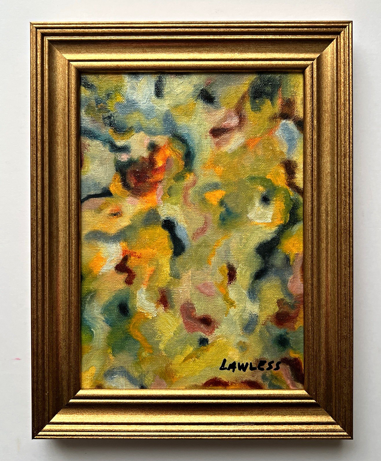 “Karma,” Orig Oil 7x5” Framed Signed on 1/8” Linen Panel 