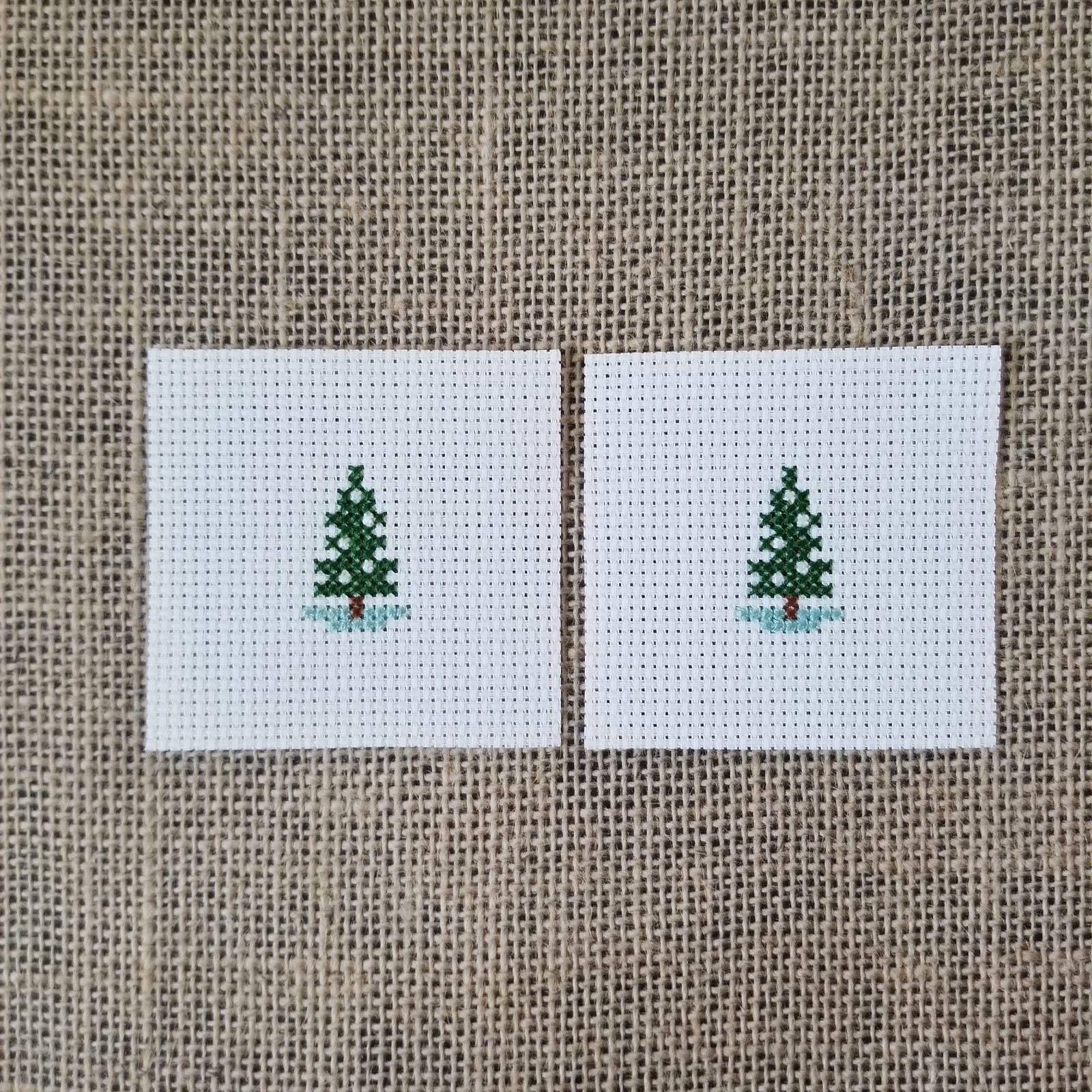 Finished Completed Cross Stitch Winter Tree 2 Mini Pieces Finished Completed Cross Stitch Winter Tree 2 Mini Pieces