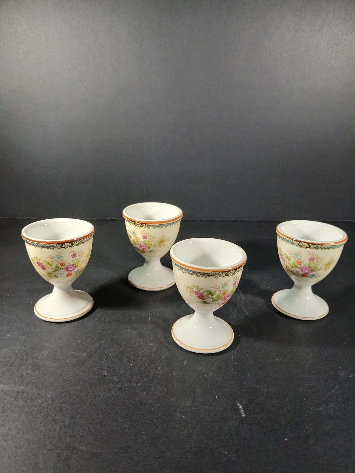RARE Noritake Nippon Toki Kaisha #N928 Three Egg Cups Floral  NEW NEVER USED 