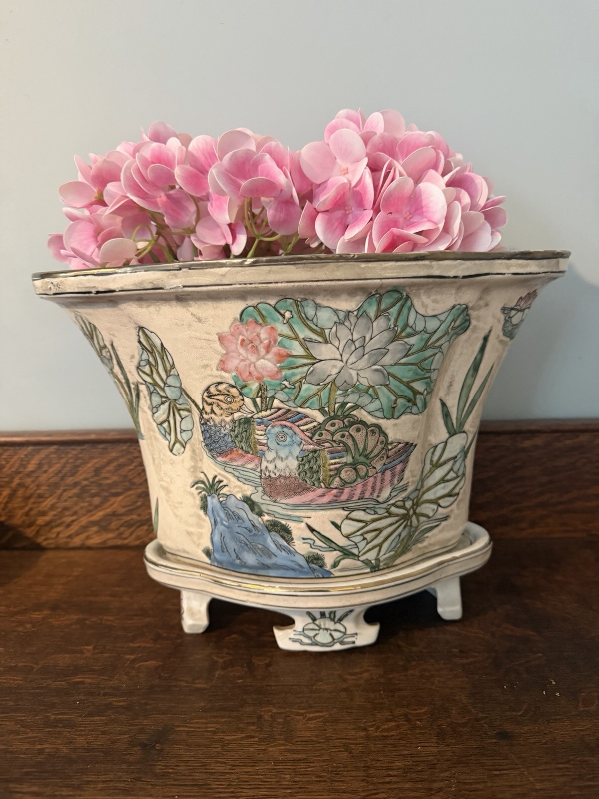 Antique 1890’s Chinese Famille Rose Jardiniere W/Stand