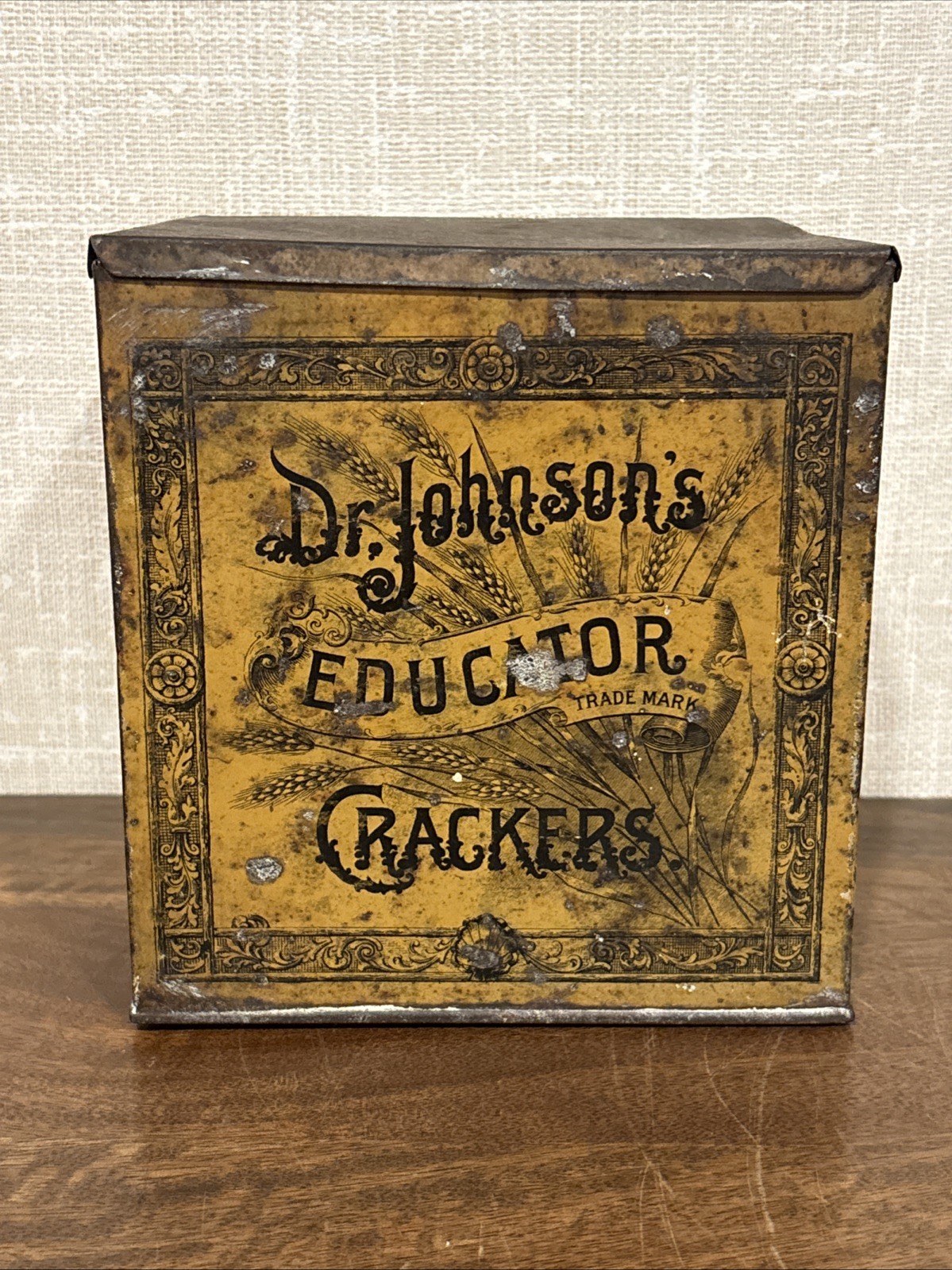Antique 1890's Advertising Tin Dr. Johnson's Educator Crackers Boston Mass.