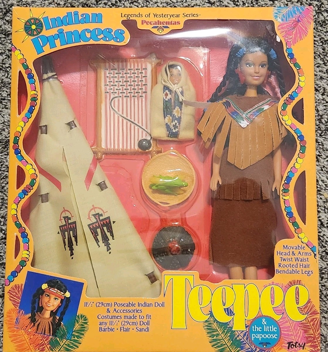 Vintage Totsy Indian Princess Pocahontas w/Teepee & Little Papoose Doll
