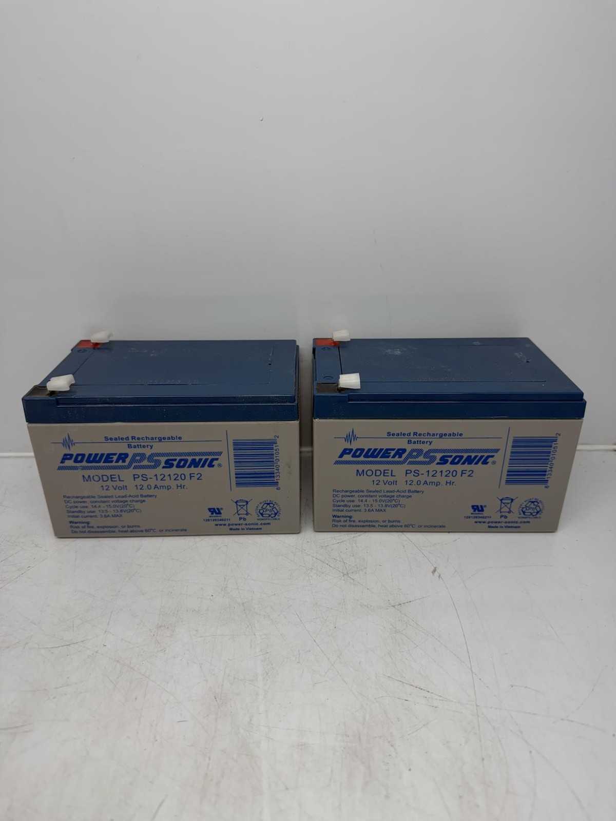 Lot of 2 New PowerSonic SLA Rechargeable 12V 12AH Batteries PS-12120 F2 Lot of 2 New PowerSonic SLA Rechargeable 12V 12AH Batteries PS-12120 F2