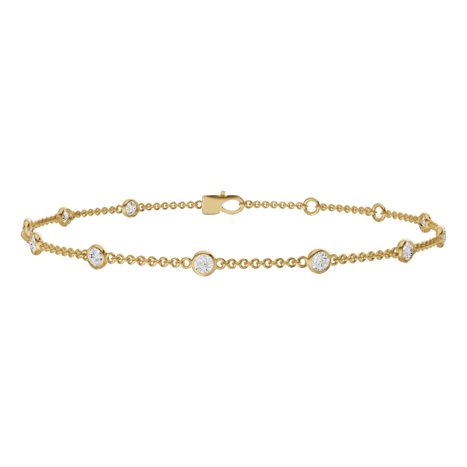 0.75Ct Lab Grown Diamond 14K Yellow Gold Ten Stone Bezel Set Station Bracelet 7\ 0.75Ct Lab Grown Diamond 14K Yellow Gold Ten Stone Bezel Set Station Bracelet 7\