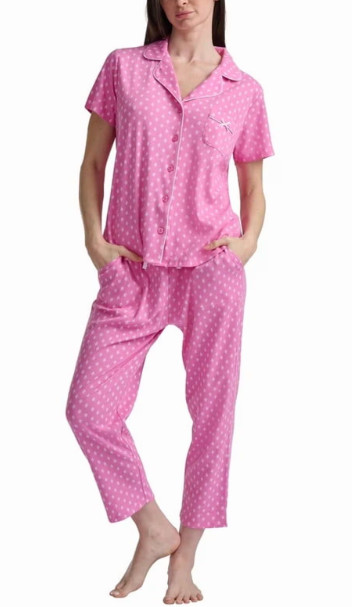 Karen Neuburger Women\'s Notch Collar 2-Piece Pajama Set Pink Size M