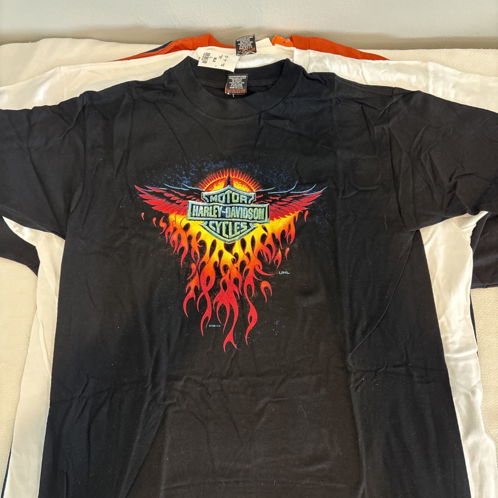 90s Vintage  t shirt Harley Davidson  Large Eagle Flames  Las Vegas #81