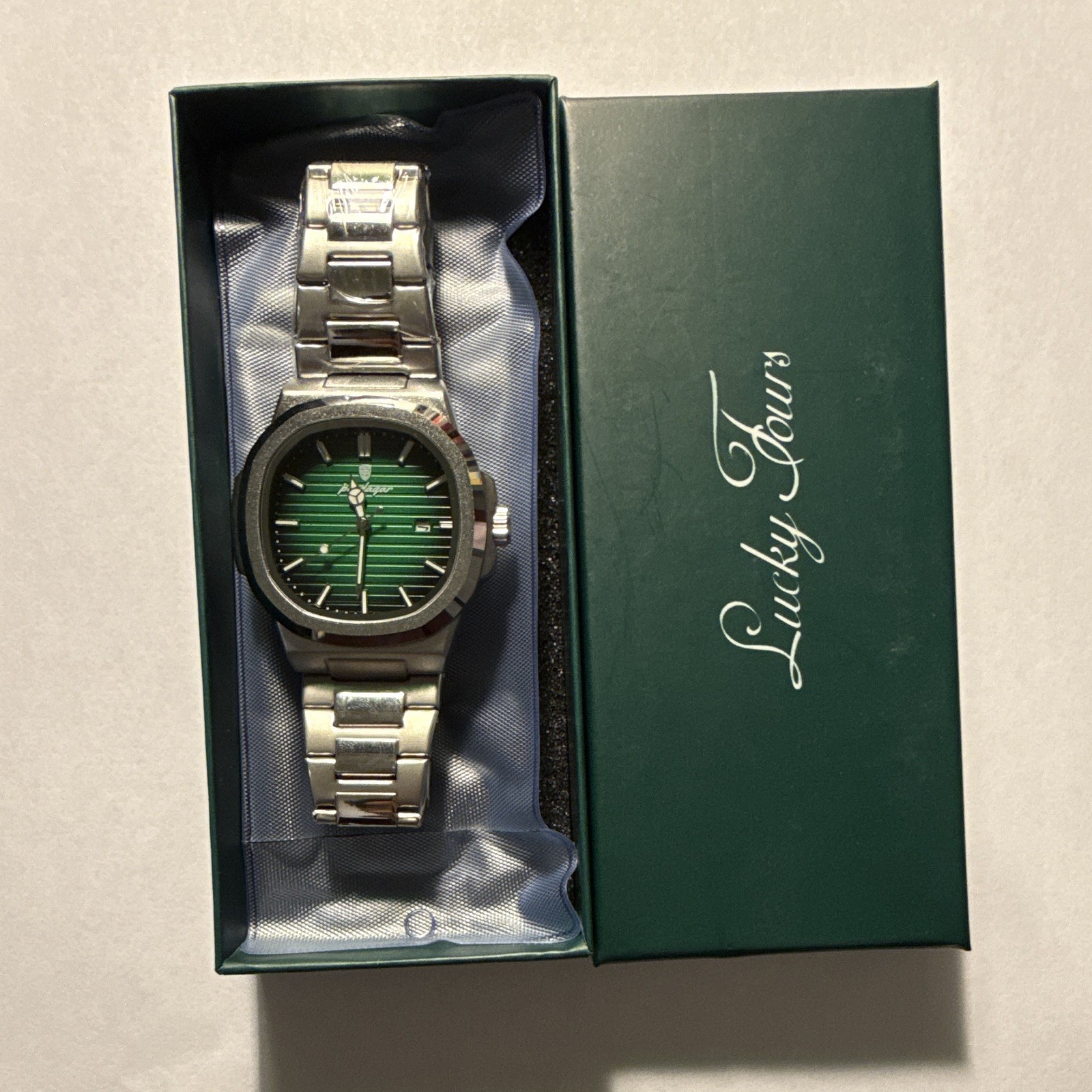 Lucky fours Caspian:  Green Dial Silver Stainless Steel Quartz Watch