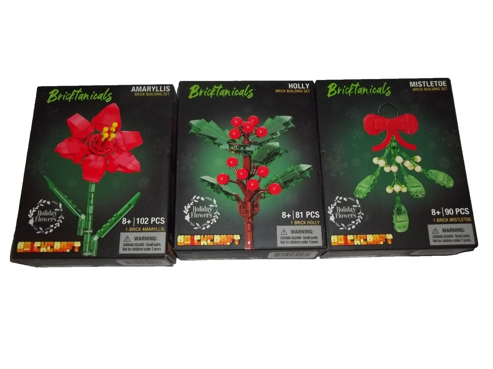 Lot of 3 nib Brickcraft Bricktanicals Holiday Flowers Brick Building Sets