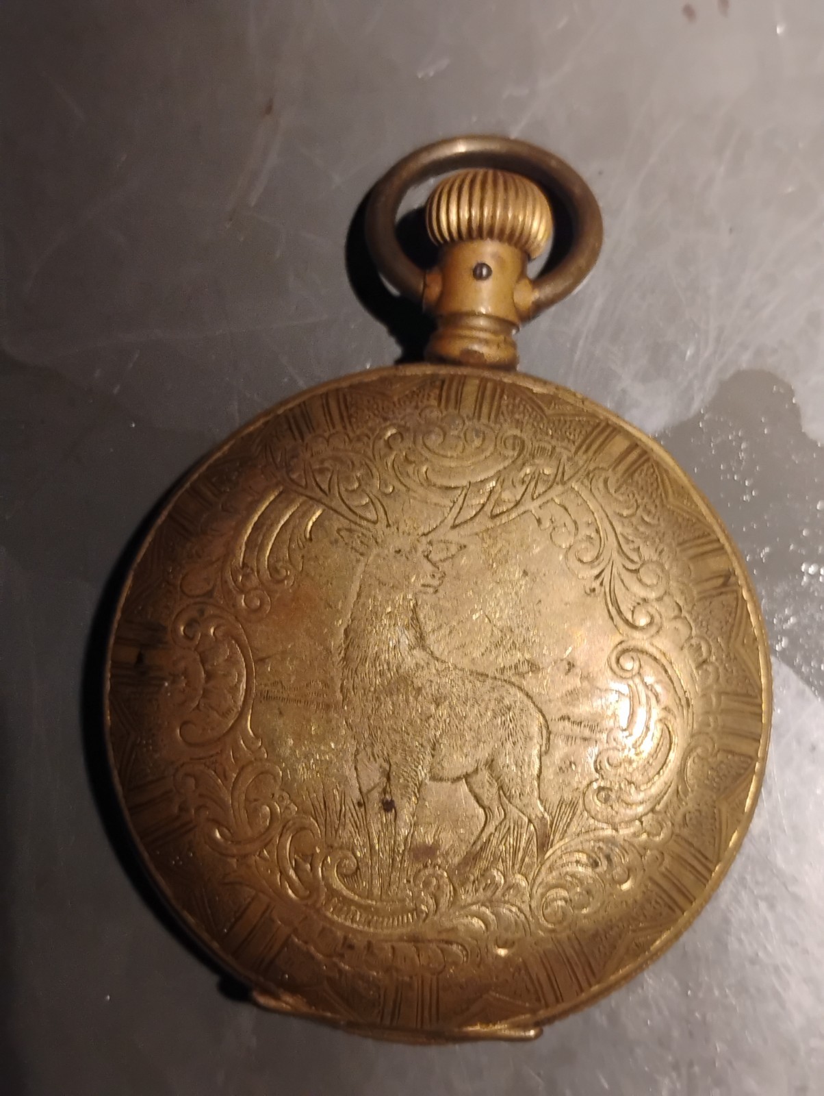 Antique A.W. Co. Waltham Full Hunter Pocket Watch | RUNNING | Stag Relief Case