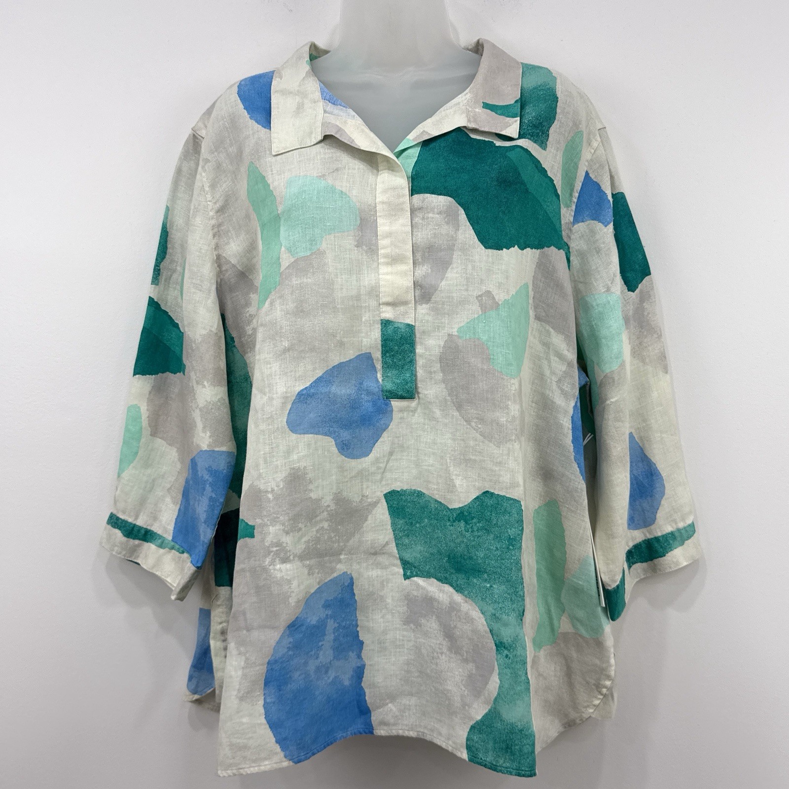 Chicos No Iron 100% Linen Shirt 4/20 NWT Button Back Tunic Lagenlook Artsy Chicos No Iron 100% Linen Shirt 4/20 NWT Button Back Tunic Lagenlook Artsy
