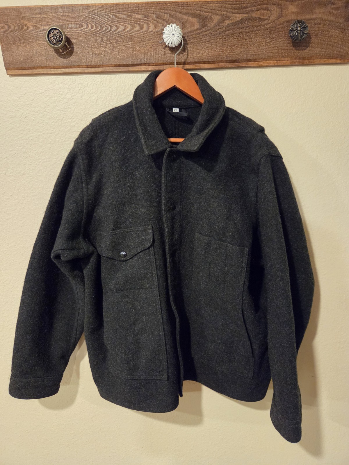 VTG Filson 100% Wool Mackinaw Cruiser Jacket Black Coal Gray Coat Mens XL USA 82