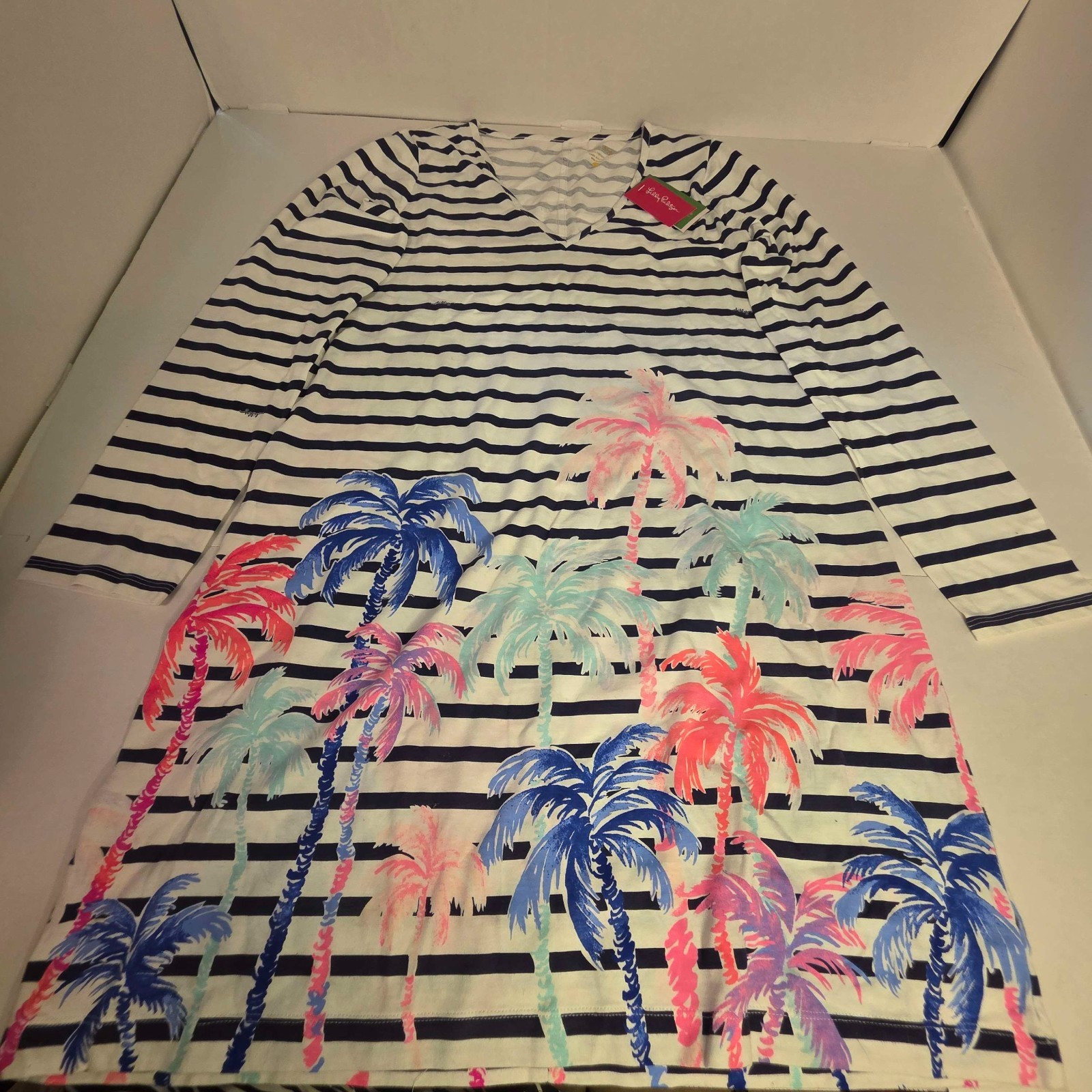 Lilly Pulitzer Beacon Dress Desert Palm Stripe Resort White Size L NWT Lilly Pulitzer Beacon Dress Desert Palm Stripe Resort White Size L NWT