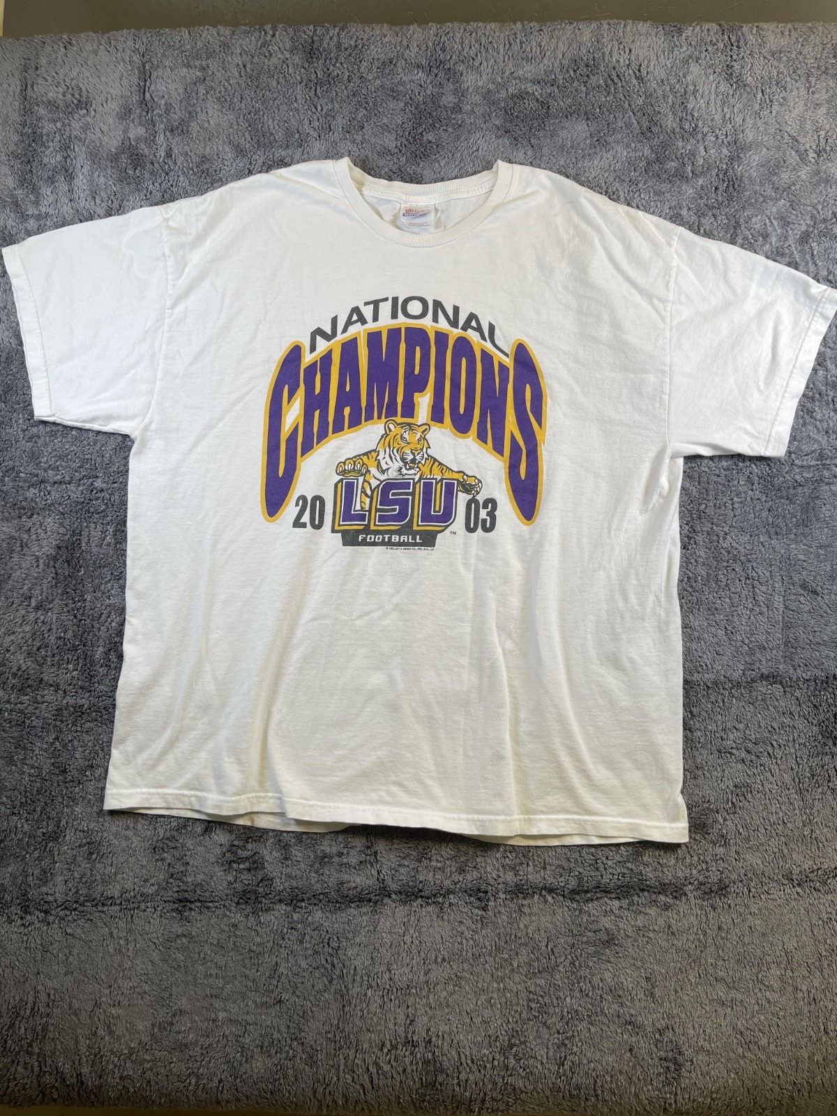 Vintage Hanes Heavyweight 2003 LSU Tigers National Champions T-Shirt Adult 2XL