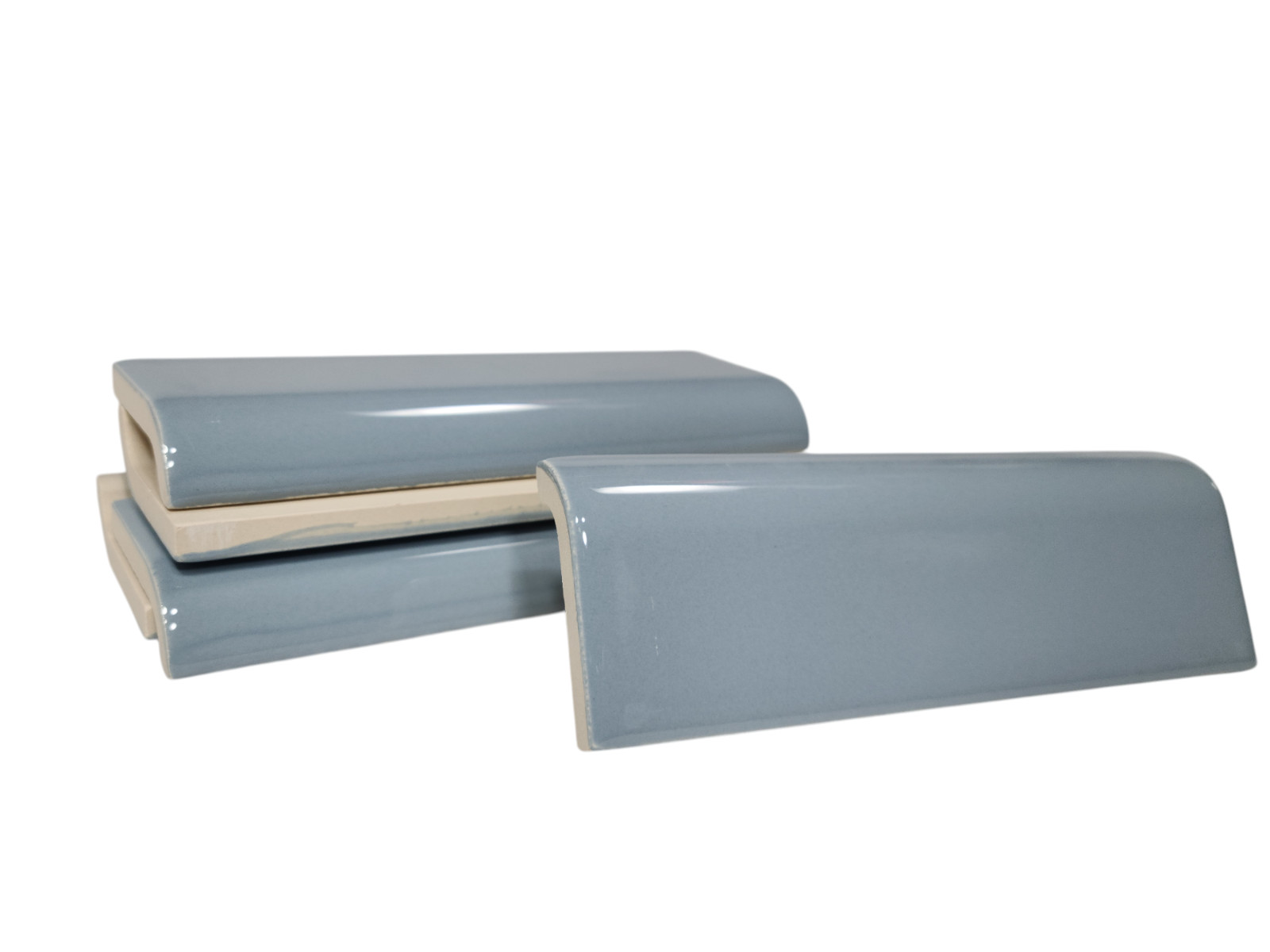 Blue Ceramic Tile Mud Cap Bullnose Curved Edge Subway Mudcap Mid Century Modern
