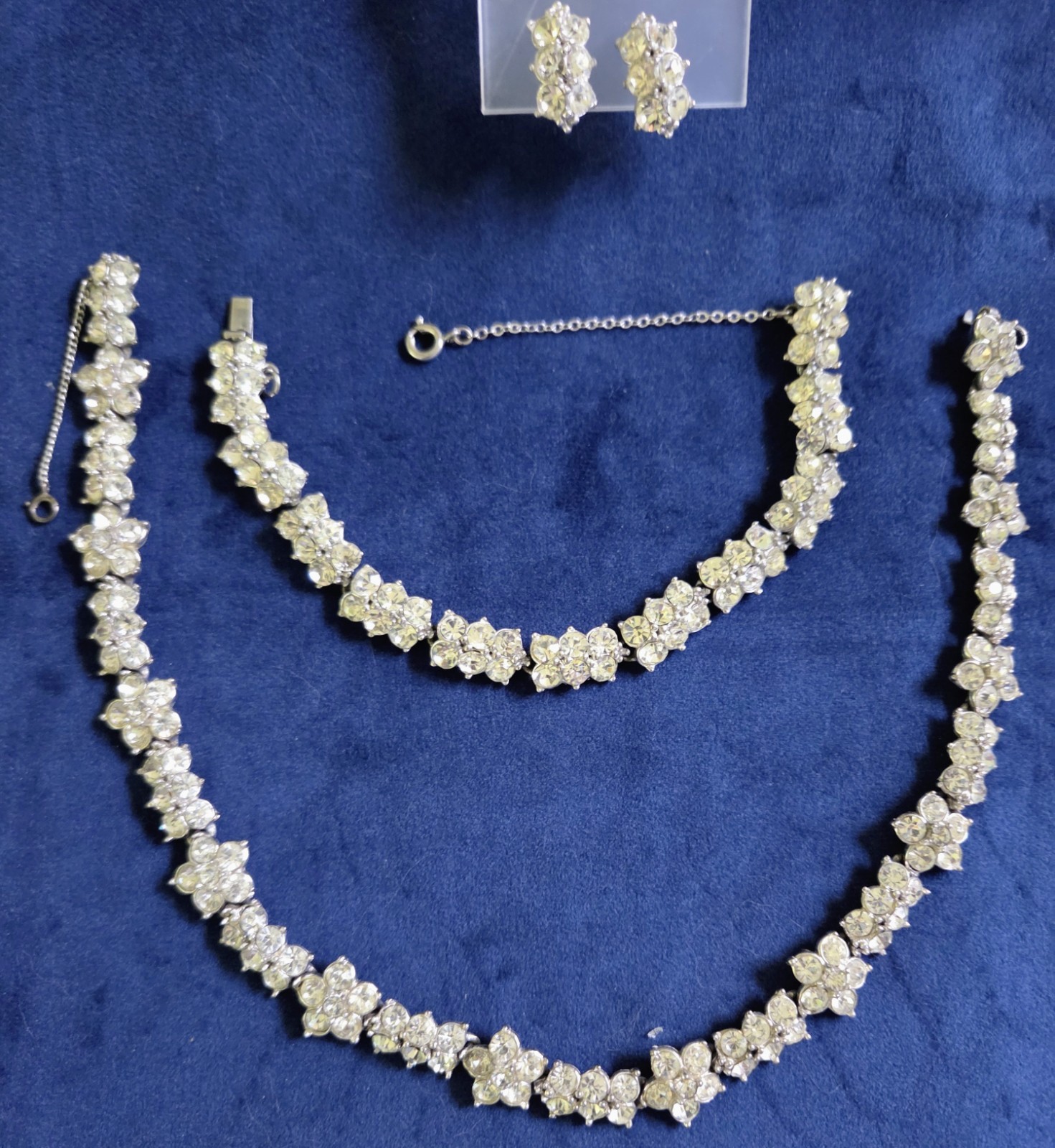 Vintage Signed BOGOFF Rhinestone Jewelry Set Necklace Bracelet Earrings Parue