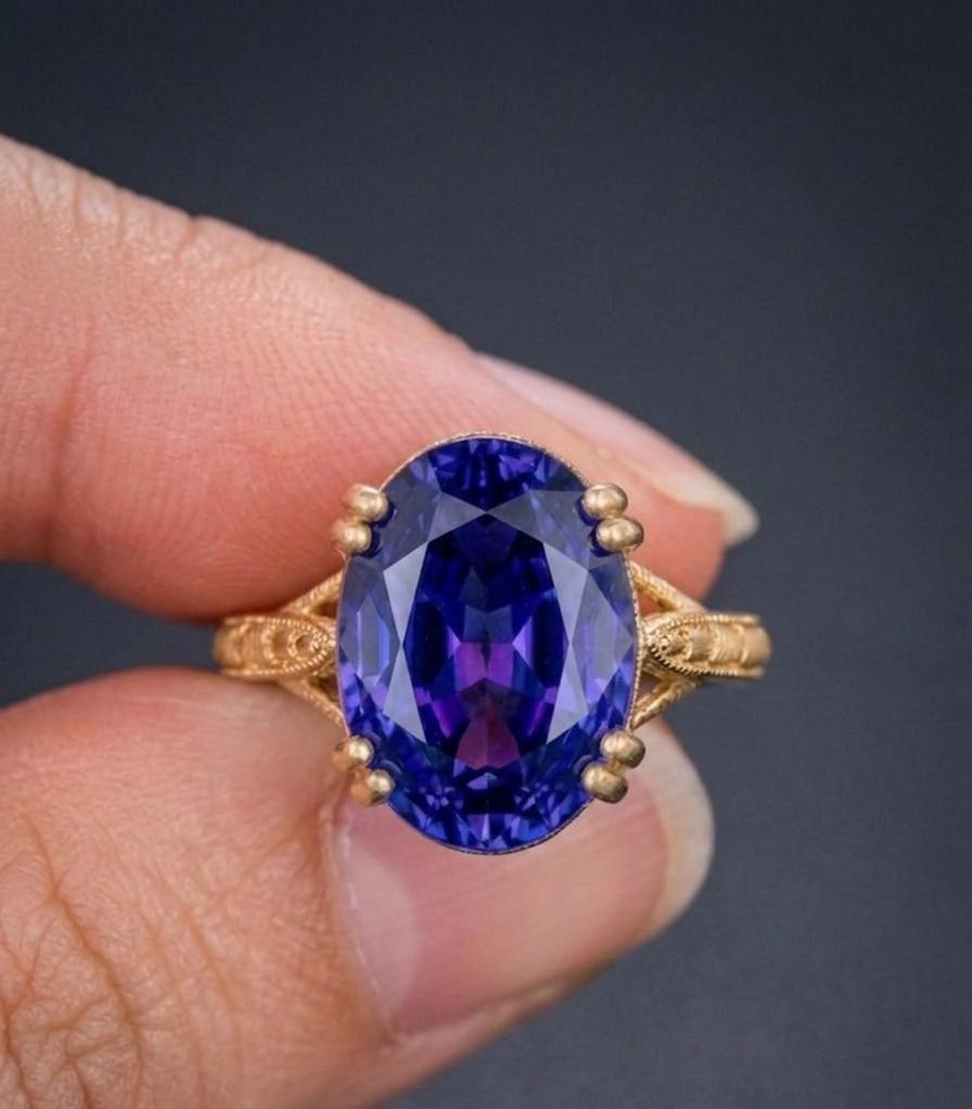 Vintage Tanzanite Ring 925 Sterling Silver Oval Cut Tanzanite Ring