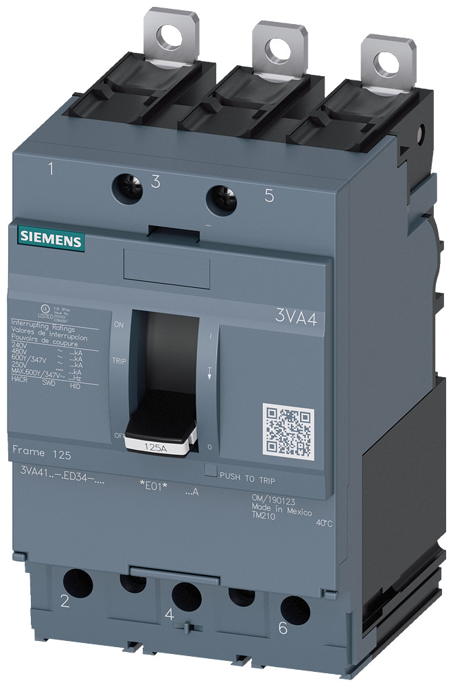 Siemens 3VA4150-4ED34-0AA0 Low Voltage Circuit Breaker 50A 3-Pole IP40