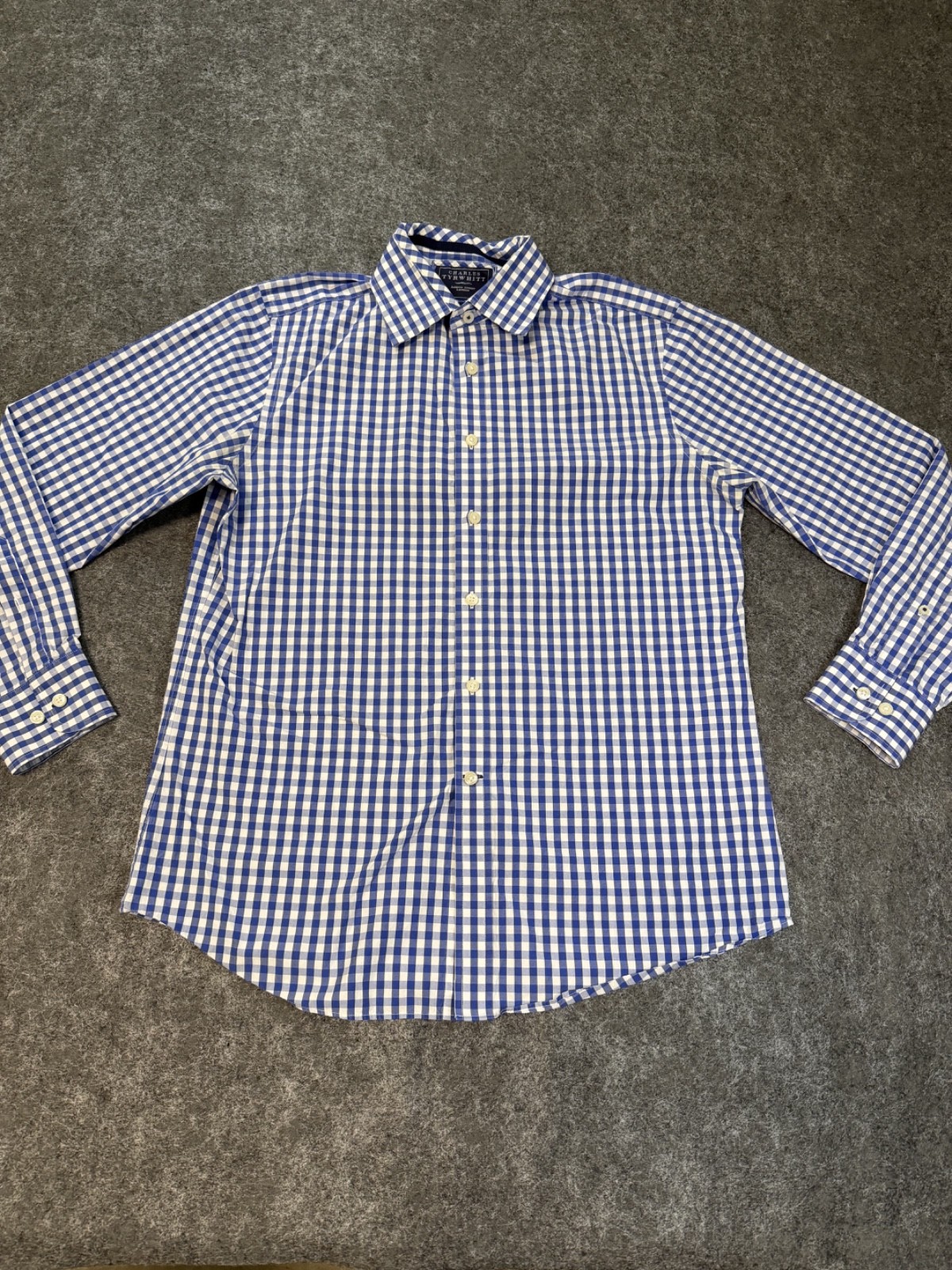 Charles Tyrwhitt Poplin Slim Fit Blue White Gingham Shirt Men\'s M Charles Tyrwhitt Poplin Slim Fit Blue White Gingham Shirt Men\'s M