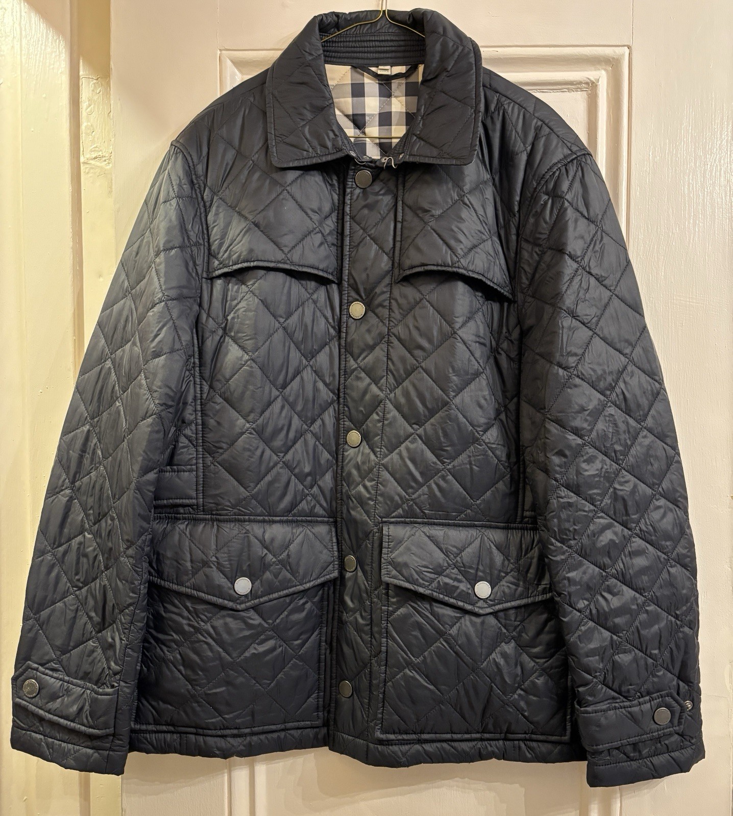 Burberry London Men’s Quilted Jacket, Navy Blue, Size L