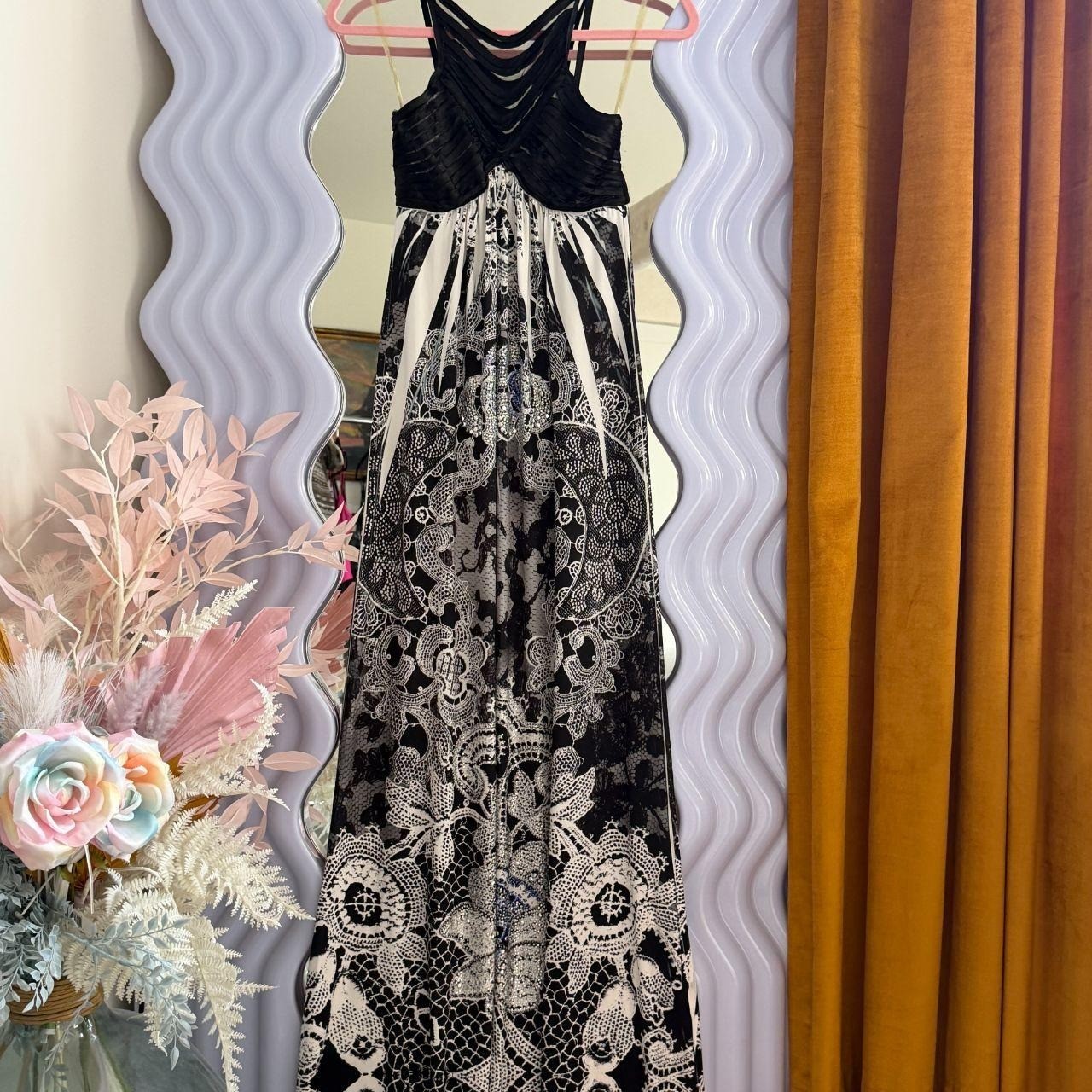 S-Twelve Vintage Y2K Black Ivory Rhinestone Halter Maxi Dress Women S D5053-2
