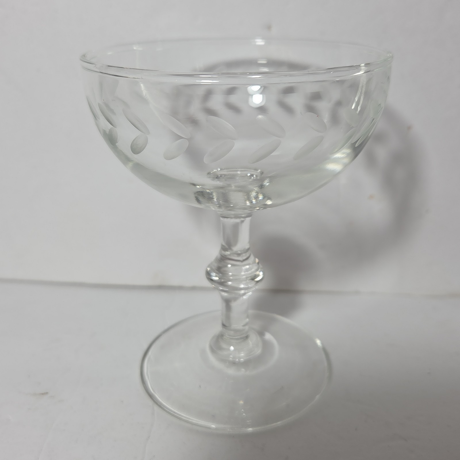 Vintage Etch Floral Leaf Sherbet Dessert Champagne Clear Glass Stemware